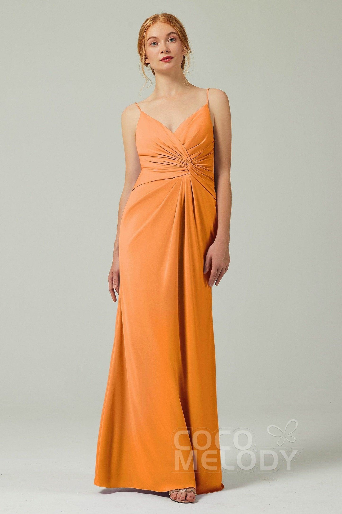 Sheath-Column Floor Length Chiffon Bridesmaid Dress CB0350 - COCOMELODY