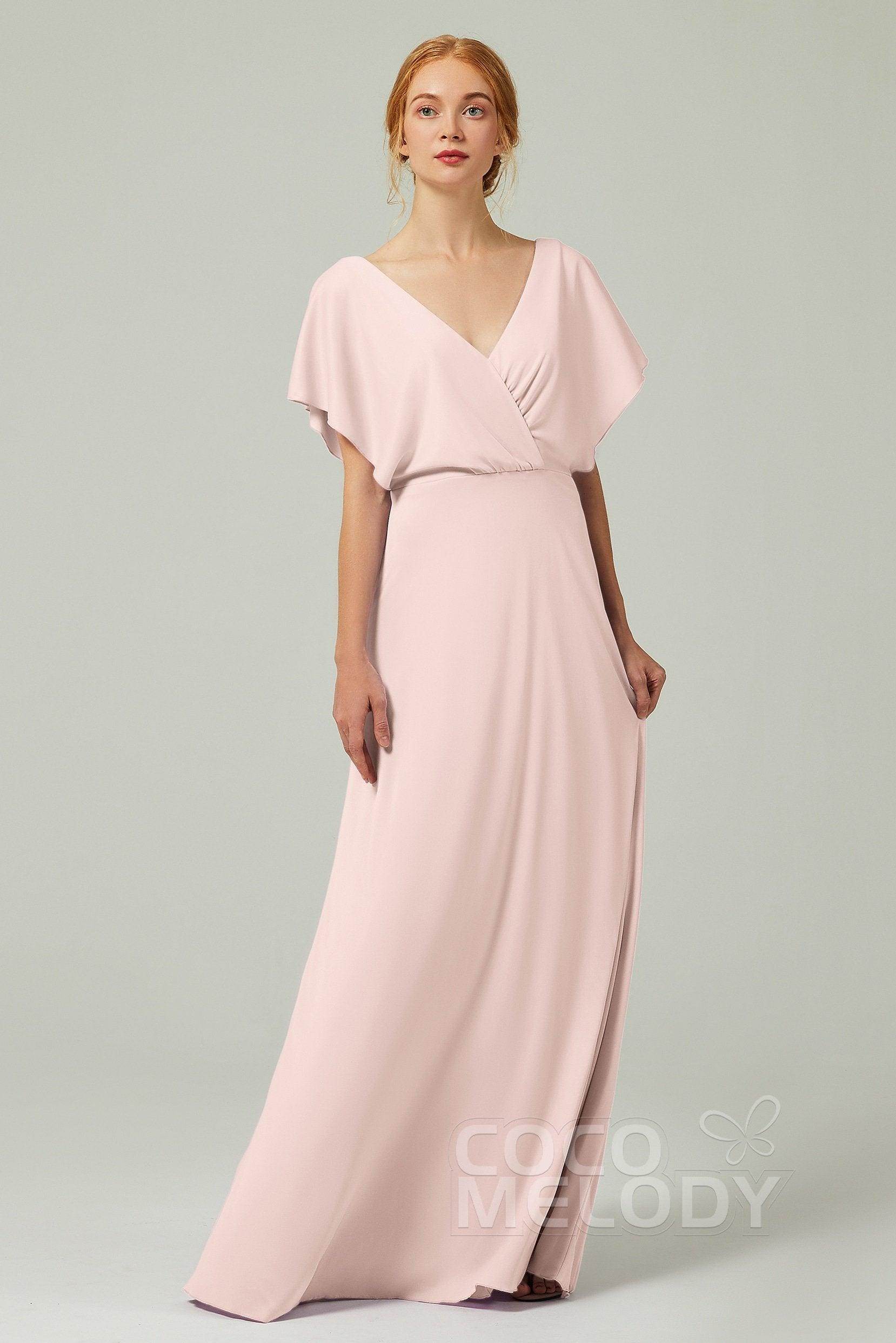 A-Line Floor Length Chiffon Bridesmaid Dress CB0351 - COCOMELODY