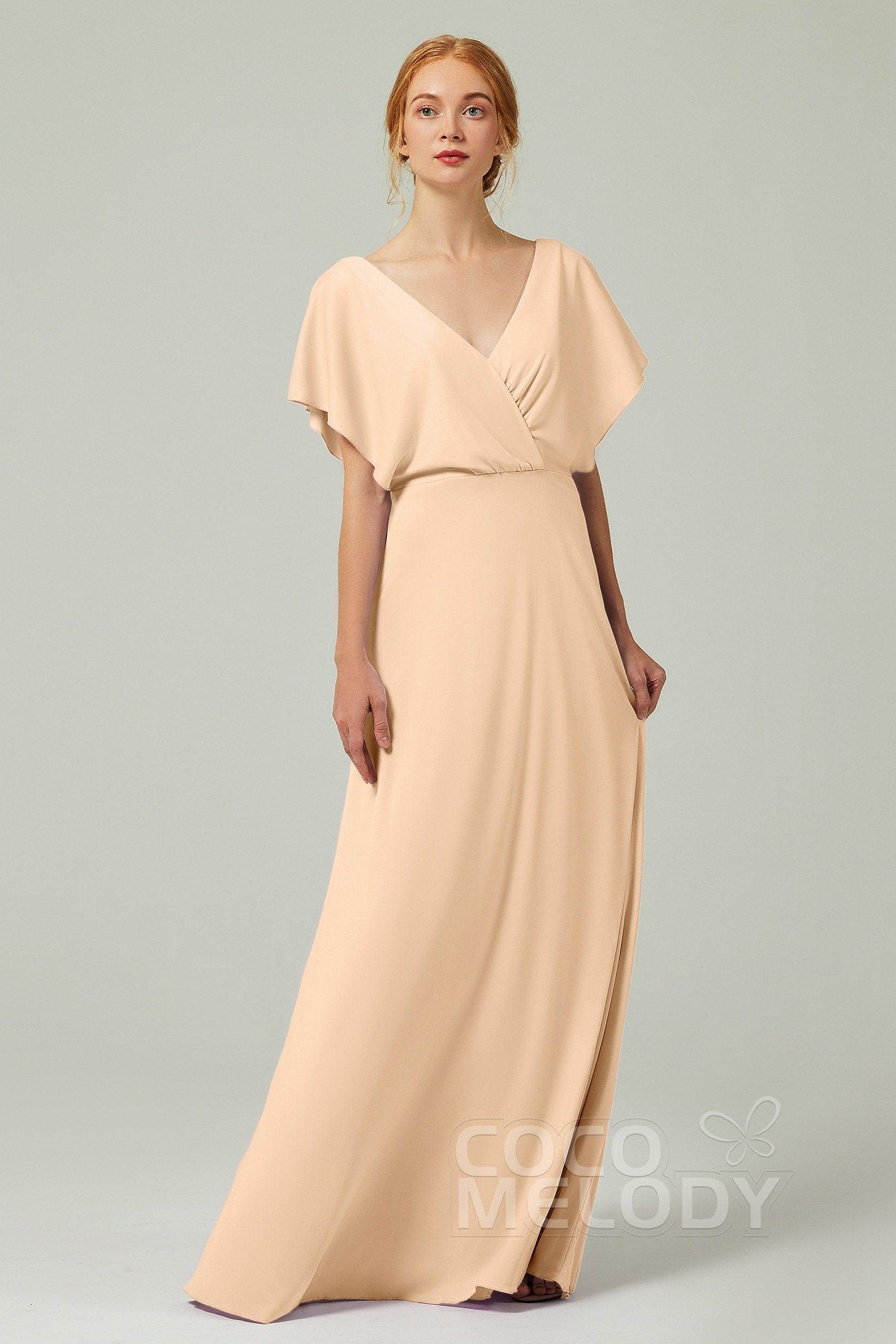 A-Line Floor Length Chiffon Bridesmaid Dress CB0351 - COCOMELODY