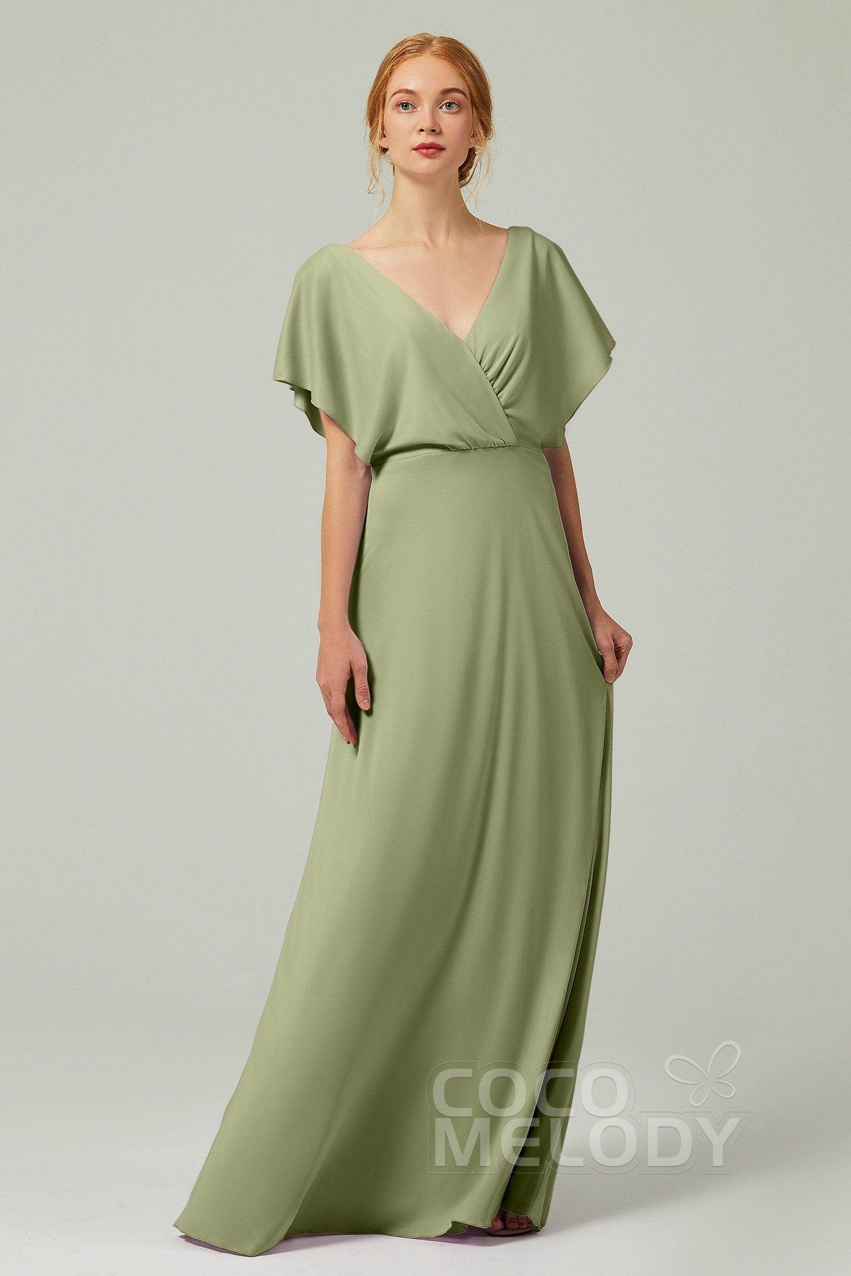 A-Line Floor Length Chiffon Bridesmaid Dress CB0351 - COCOMELODY