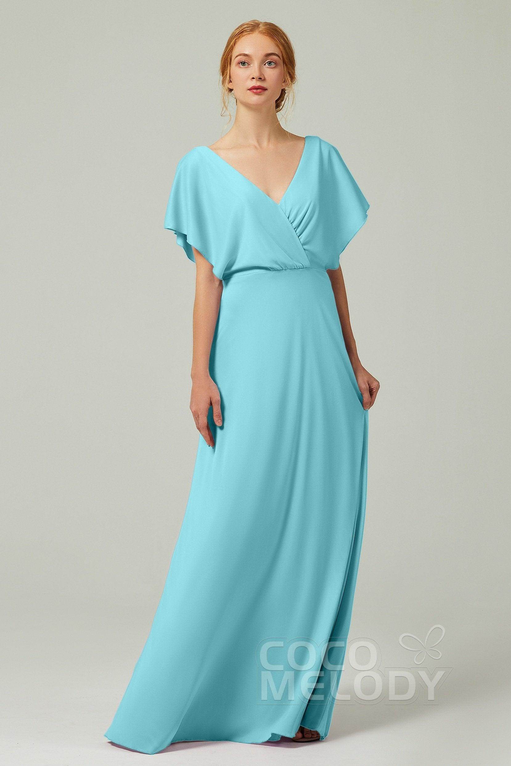 A-Line Floor Length Chiffon Bridesmaid Dress CB0351 - COCOMELODY