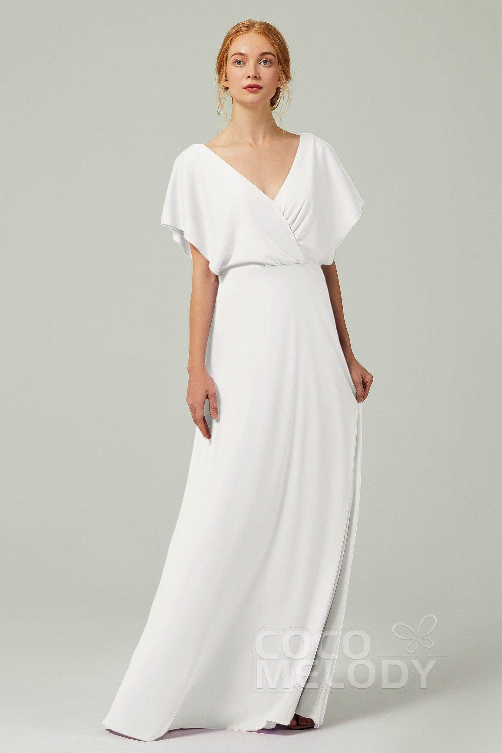 A-Line Floor Length Chiffon Bridesmaid Dress CB0351 - COCOMELODY