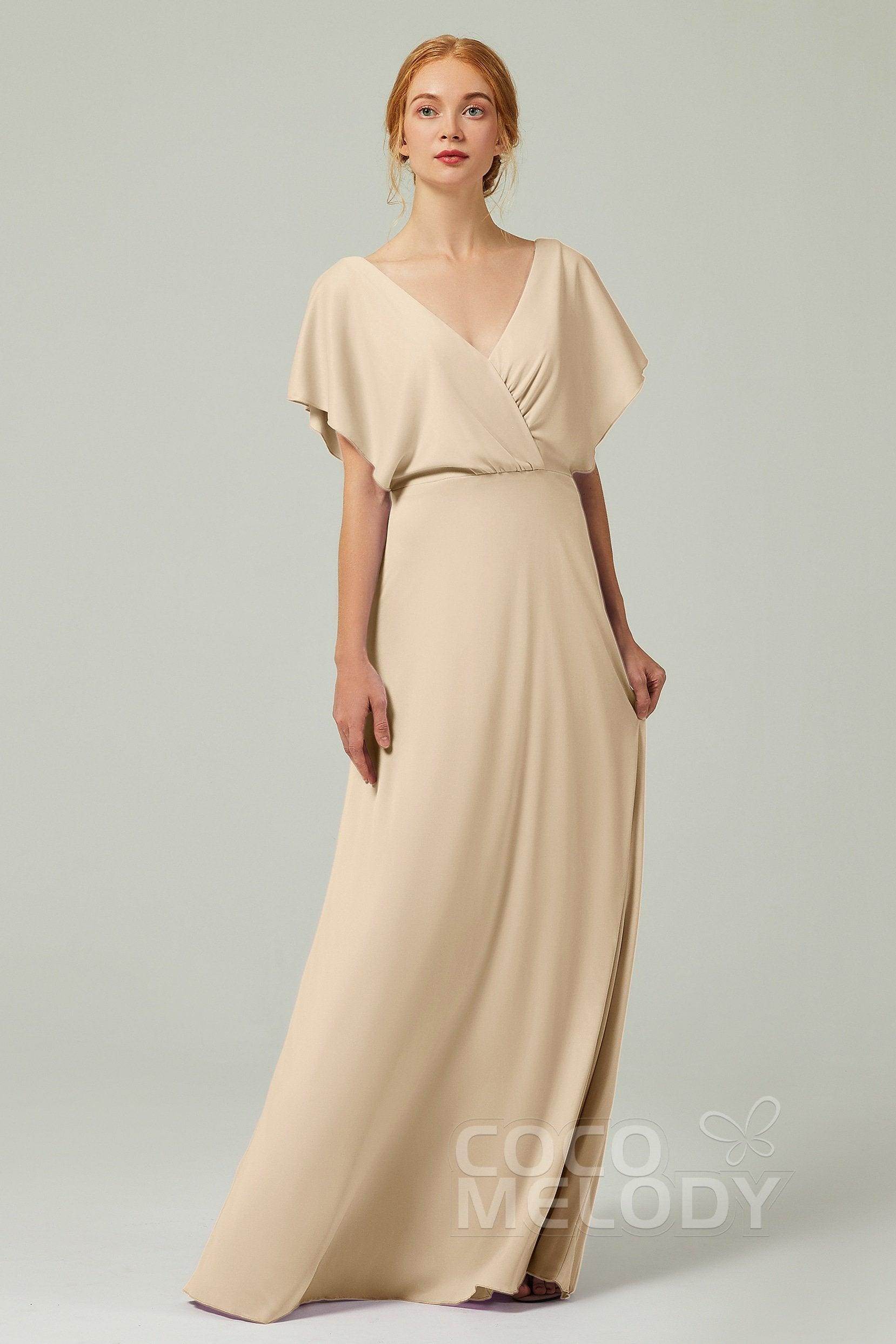 A-Line Floor Length Chiffon Bridesmaid Dress CB0351 - COCOMELODY