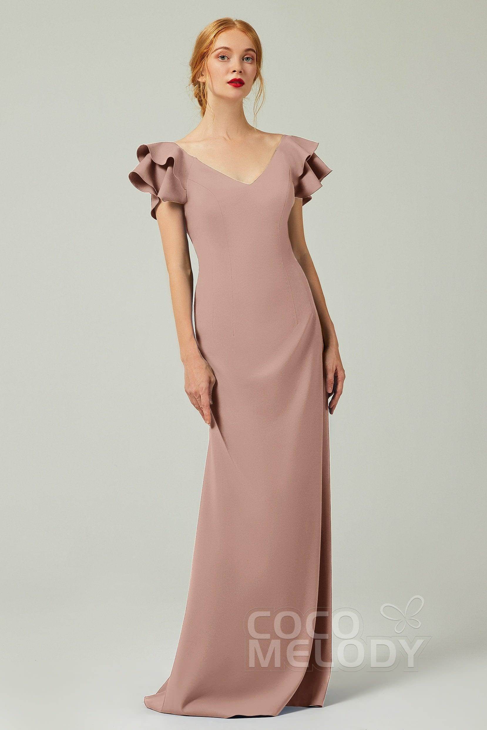 Sheath-Column Floor Length Chiffon Bridesmaid Dress Formal Dresses CB0353 - COCOMELODY