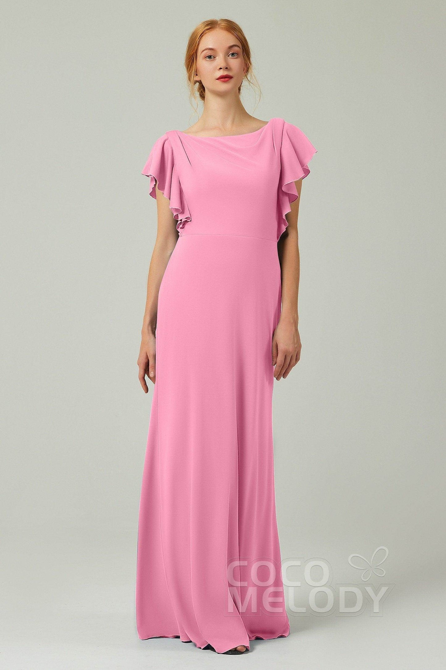 Sheath-Column Floor Length Chiffon Bridesmaid Dress Formal Dresses CB0357 - COCOMELODY
