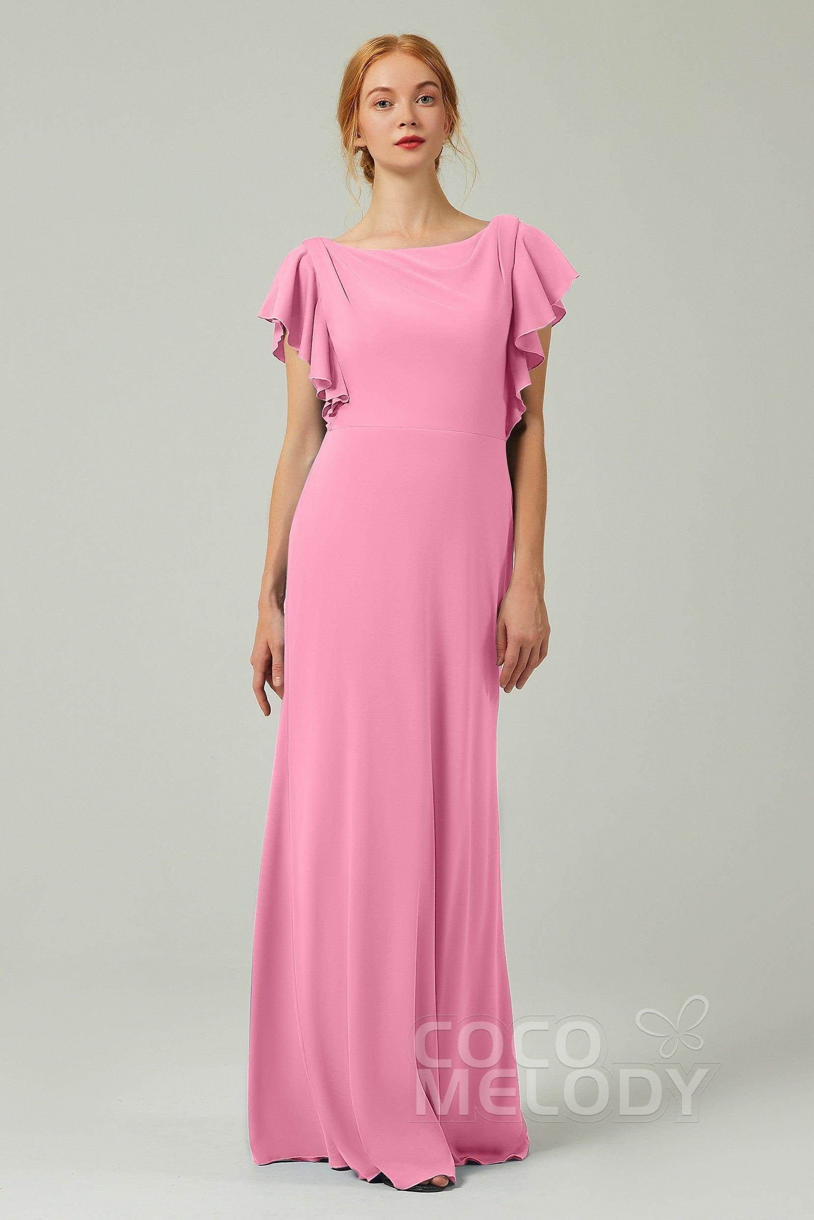 Sheath-Column Floor Length Chiffon Bridesmaid Dress Formal Dresses CB0357 - COCOMELODY
