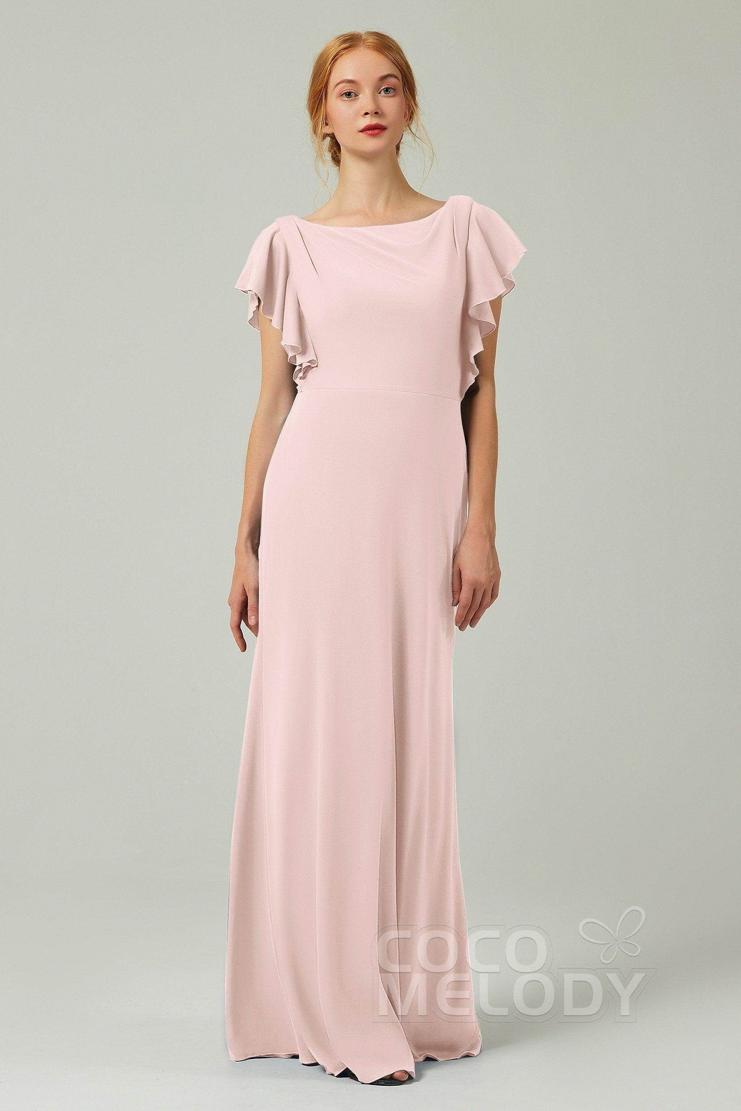 Sheath-Column Floor Length Chiffon Bridesmaid Dress Formal Dresses CB0357 - COCOMELODY