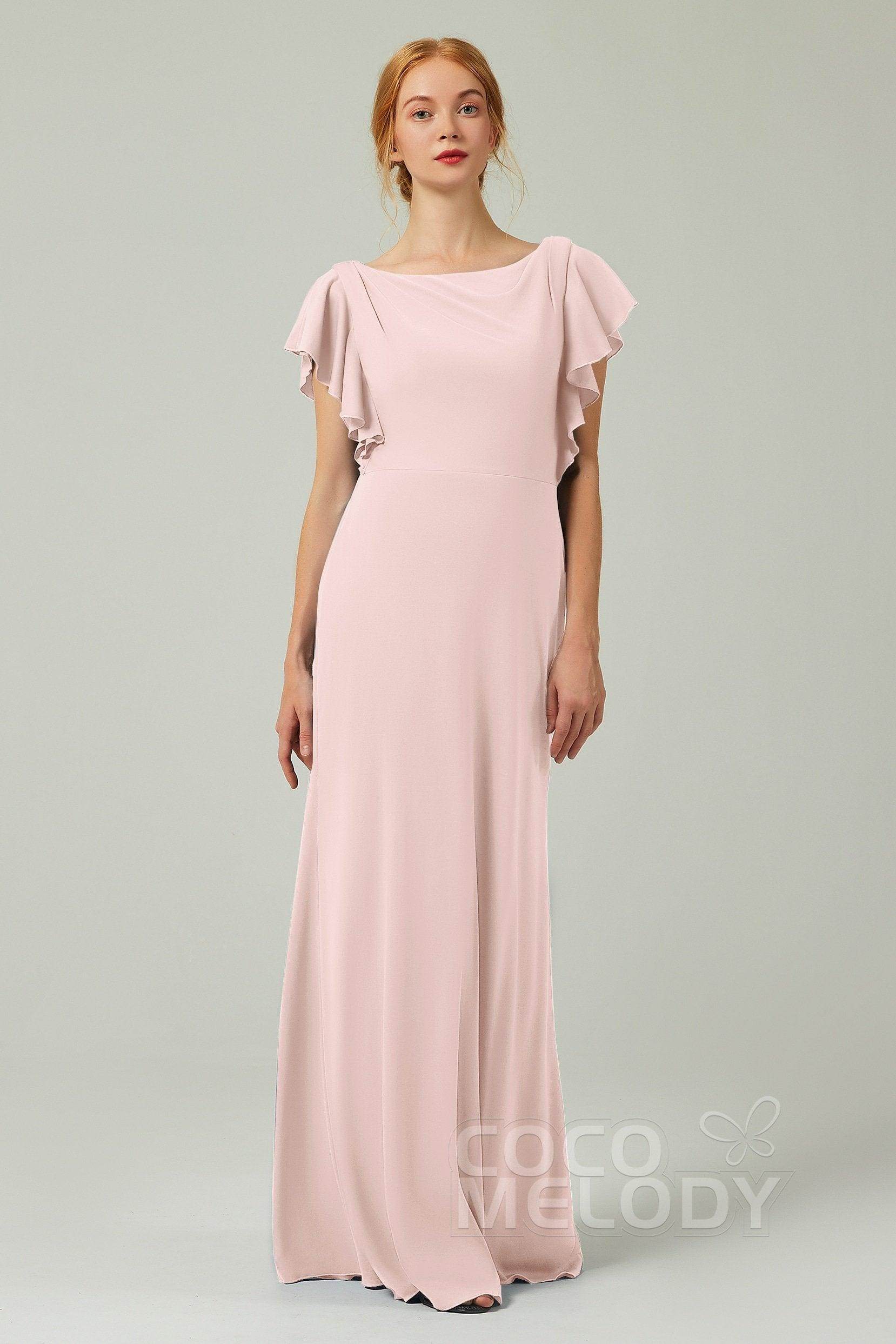 Sheath-Column Floor Length Chiffon Bridesmaid Dress Formal Dresses CB0357 - COCOMELODY