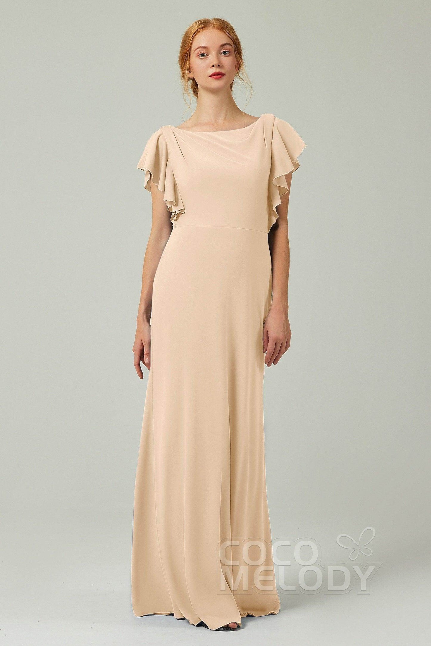 Sheath-Column Floor Length Chiffon Bridesmaid Dress Formal Dresses CB0357 - COCOMELODY