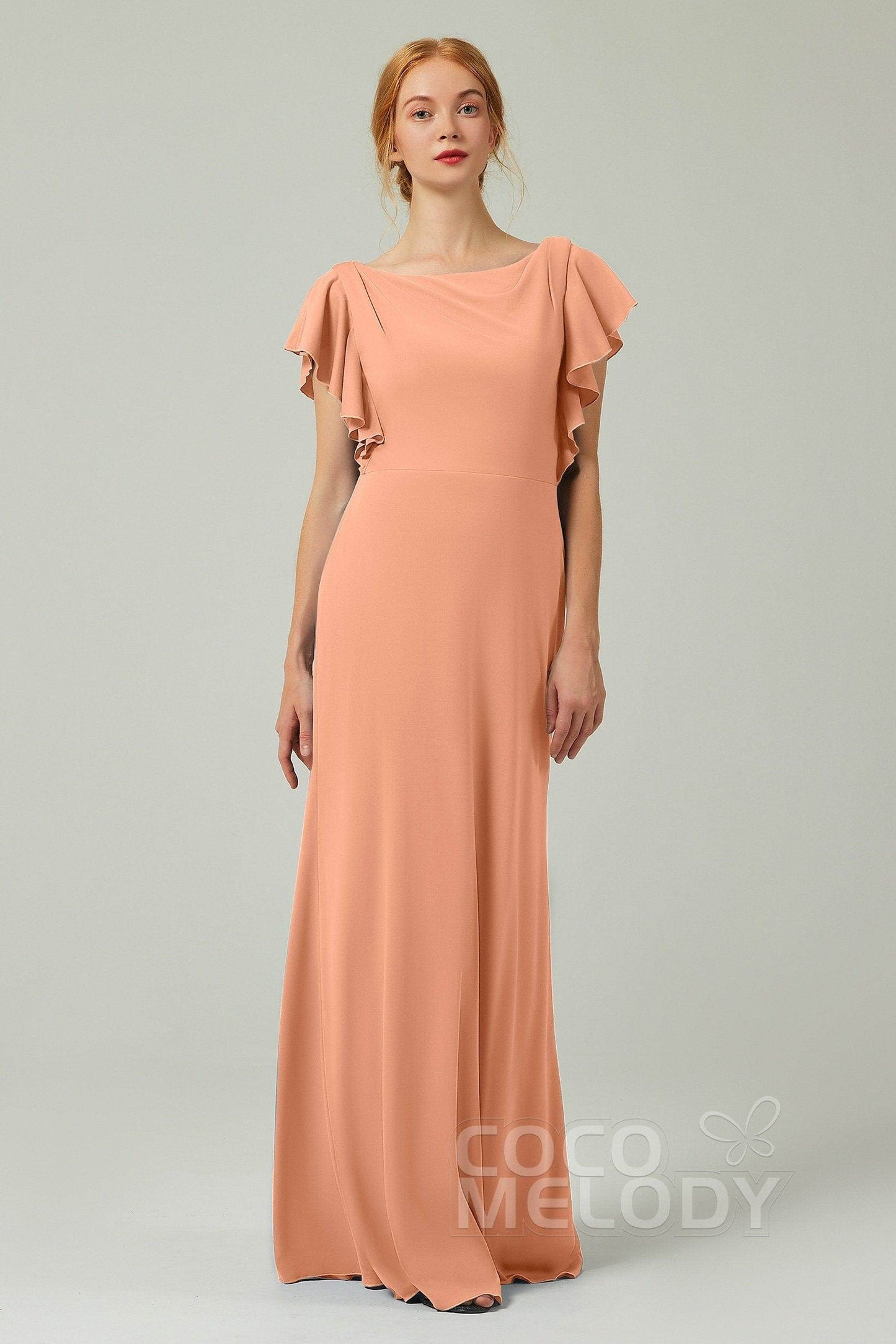 Sheath-Column Floor Length Chiffon Bridesmaid Dress Formal Dresses CB0357 - COCOMELODY