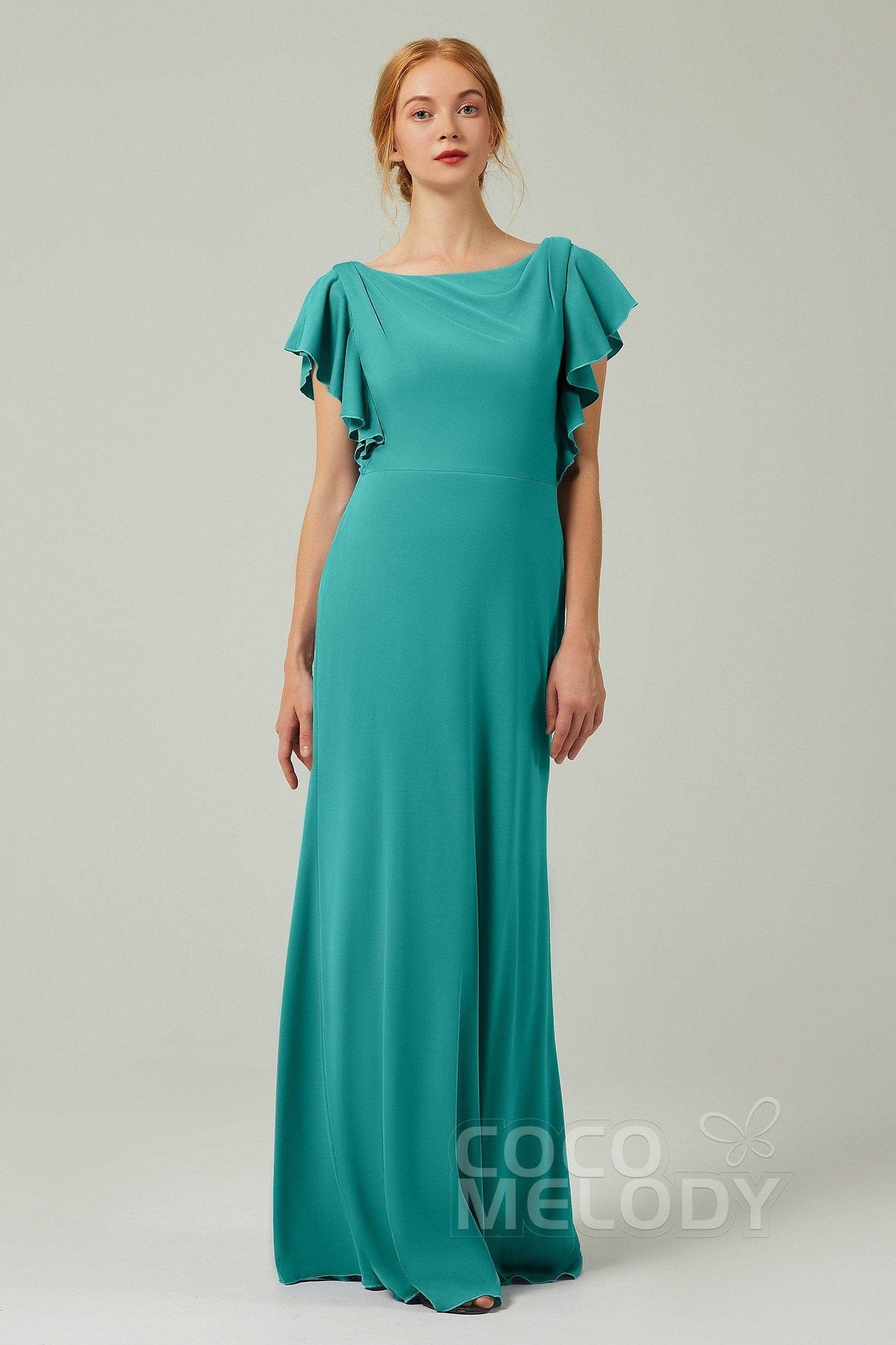Sheath-Column Floor Length Chiffon Bridesmaid Dress Formal Dresses CB0357 - COCOMELODY