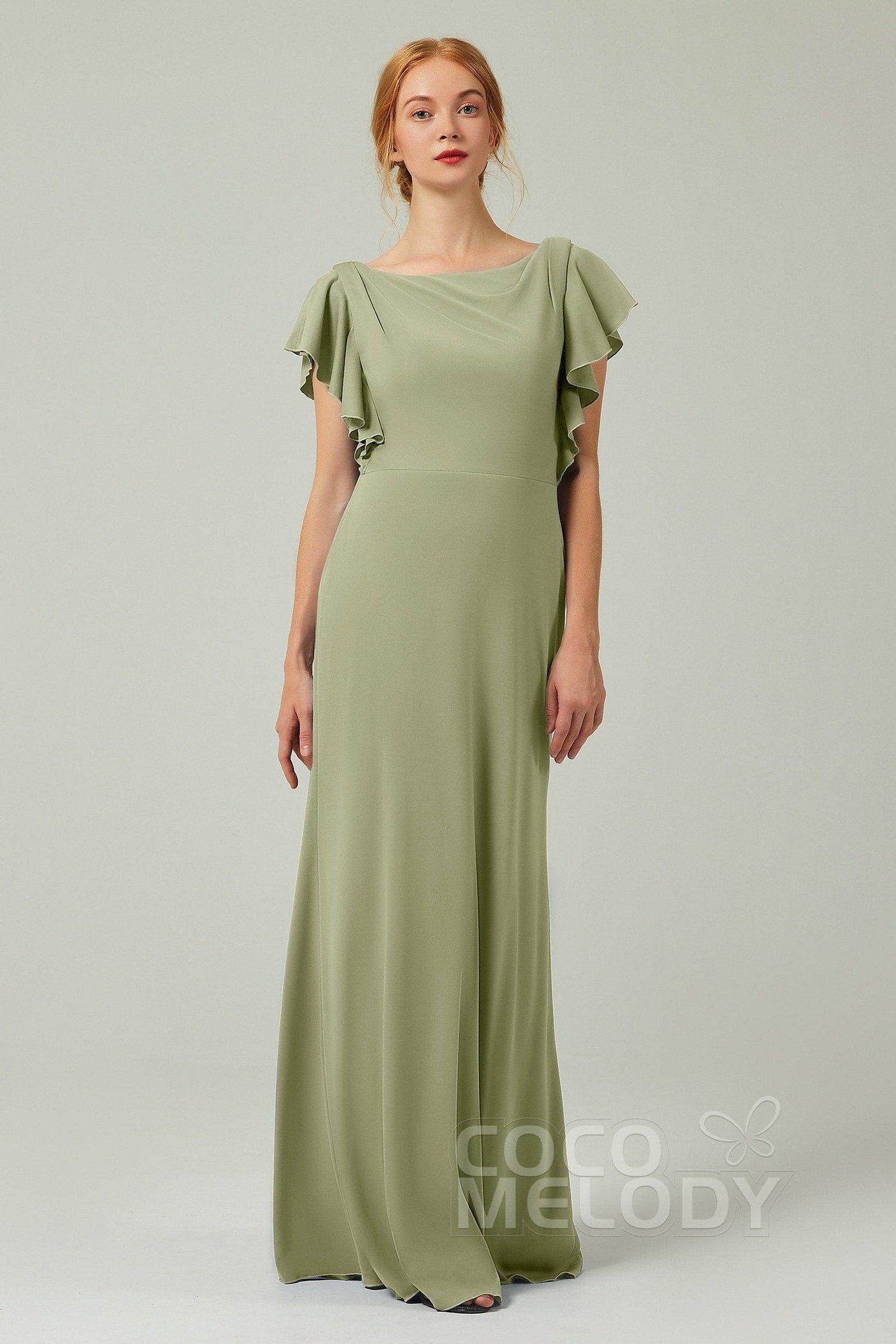 Sheath-Column Floor Length Chiffon Bridesmaid Dress Formal Dresses CB0357 - COCOMELODY