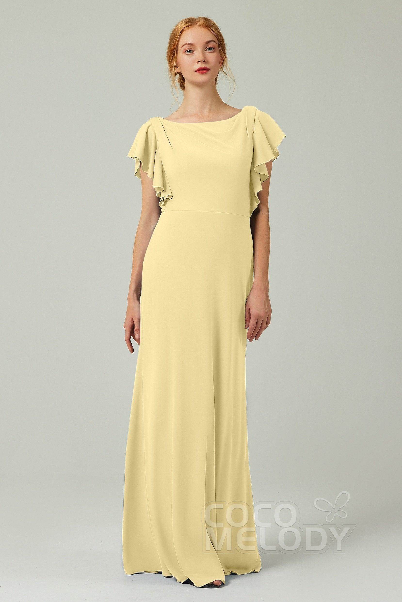 Sheath-Column Floor Length Chiffon Bridesmaid Dress Formal Dresses CB0357 - COCOMELODY