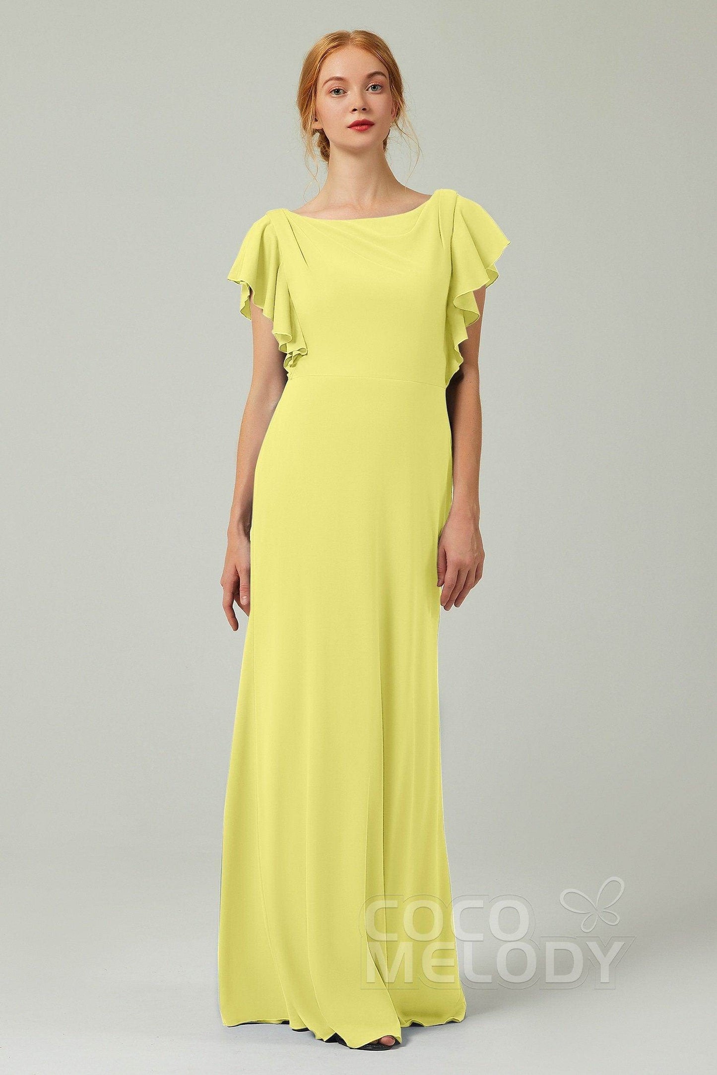 Sheath-Column Floor Length Chiffon Bridesmaid Dress Formal Dresses CB0357 - COCOMELODY