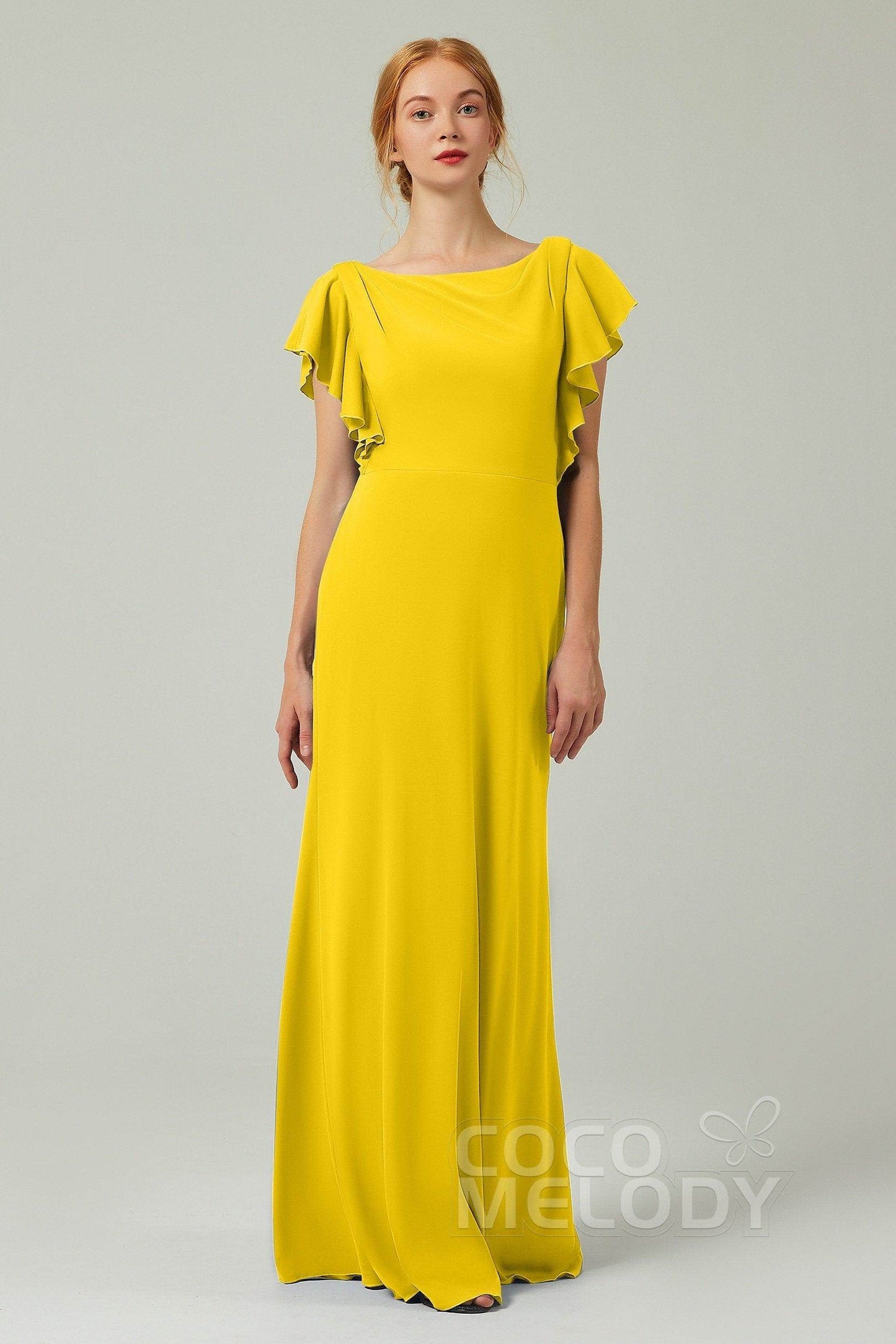 Sheath-Column Floor Length Chiffon Bridesmaid Dress Formal Dresses CB0357 - COCOMELODY