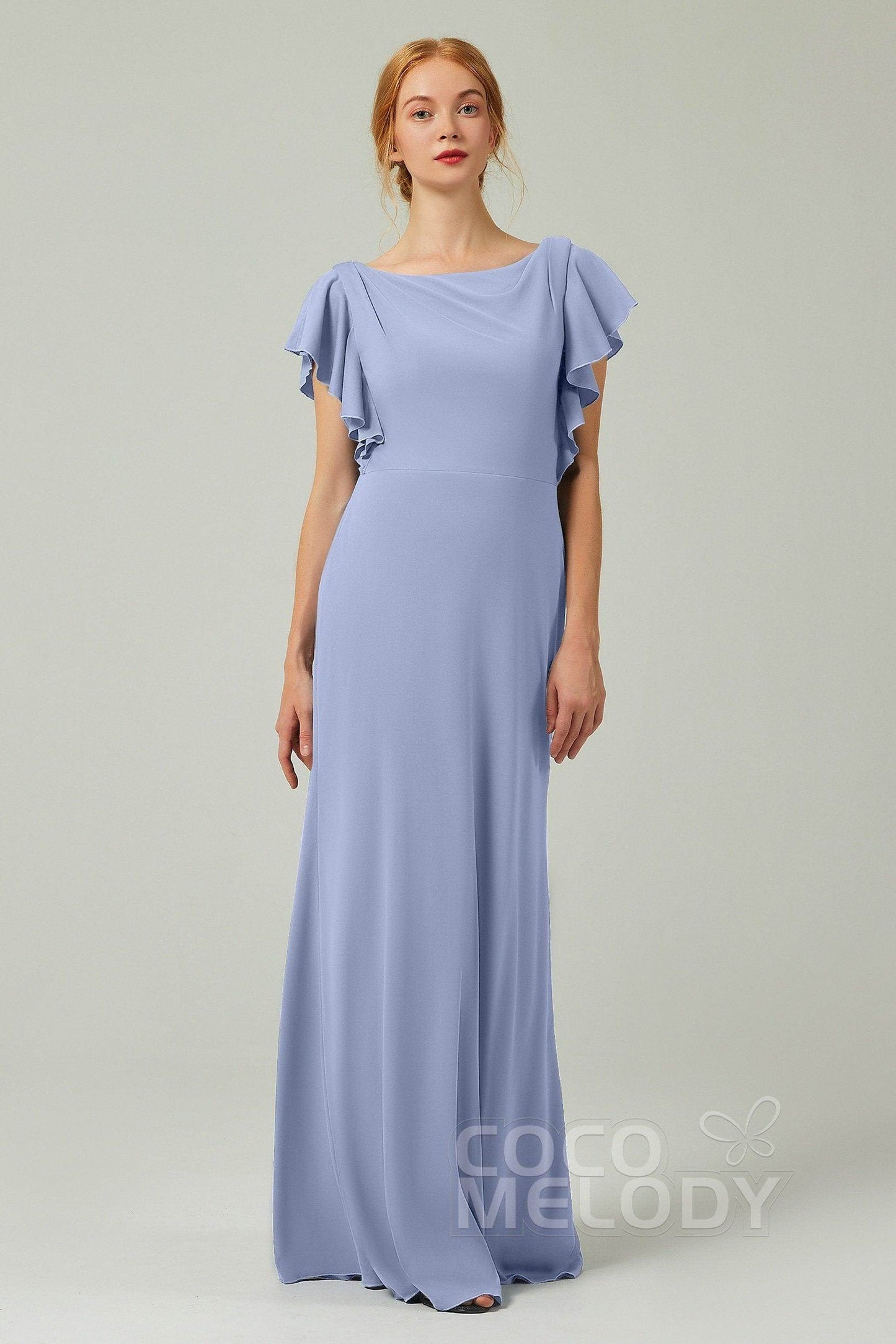 Sheath-Column Floor Length Chiffon Bridesmaid Dress Formal Dresses CB0357 - COCOMELODY