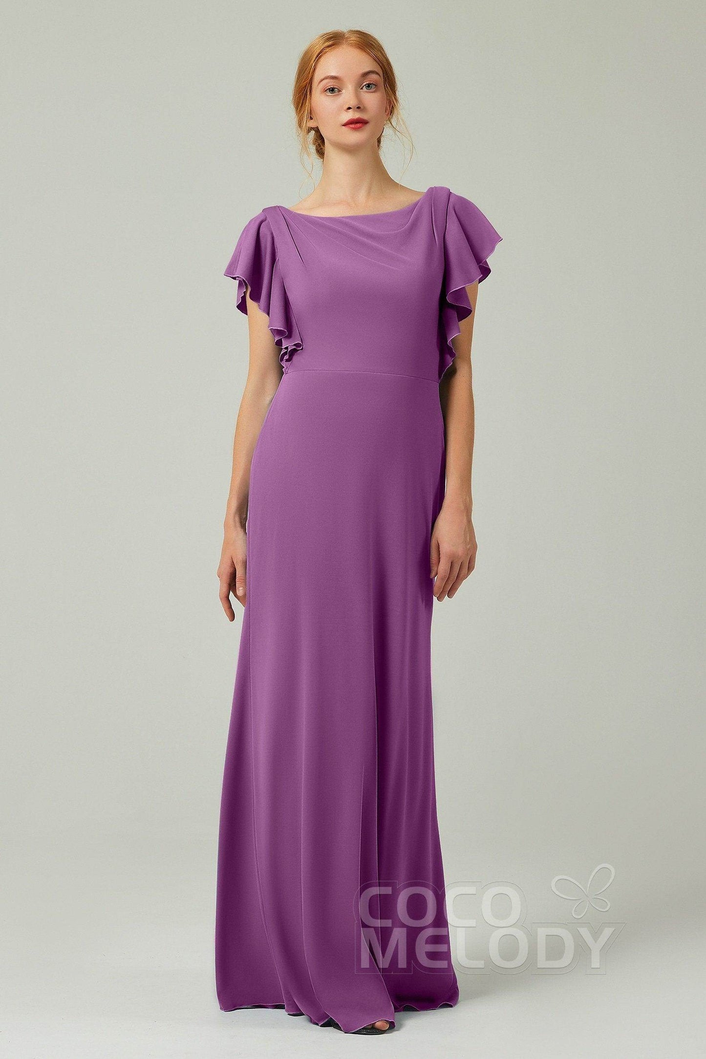 Sheath-Column Floor Length Chiffon Bridesmaid Dress Formal Dresses CB0357 - COCOMELODY