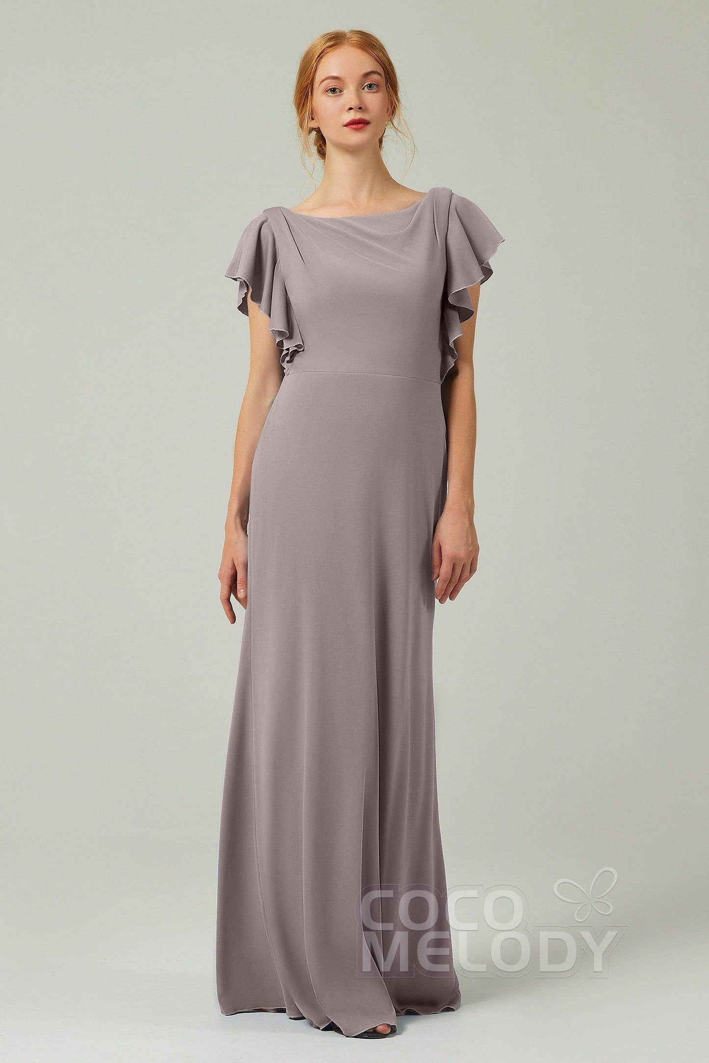 Sheath-Column Floor Length Chiffon Bridesmaid Dress Formal Dresses CB0357 - COCOMELODY