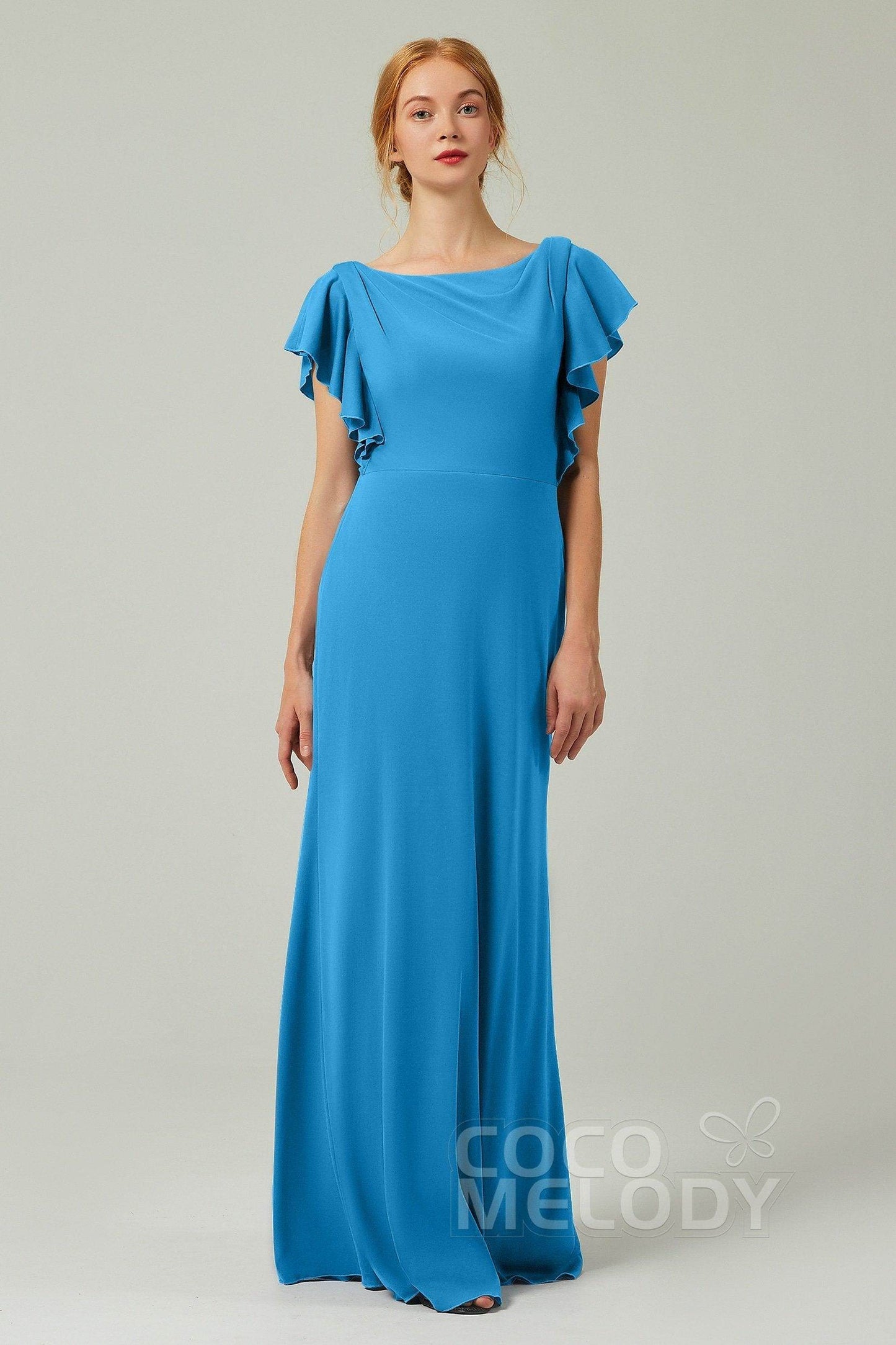 Sheath-Column Floor Length Chiffon Bridesmaid Dress Formal Dresses CB0357 - COCOMELODY