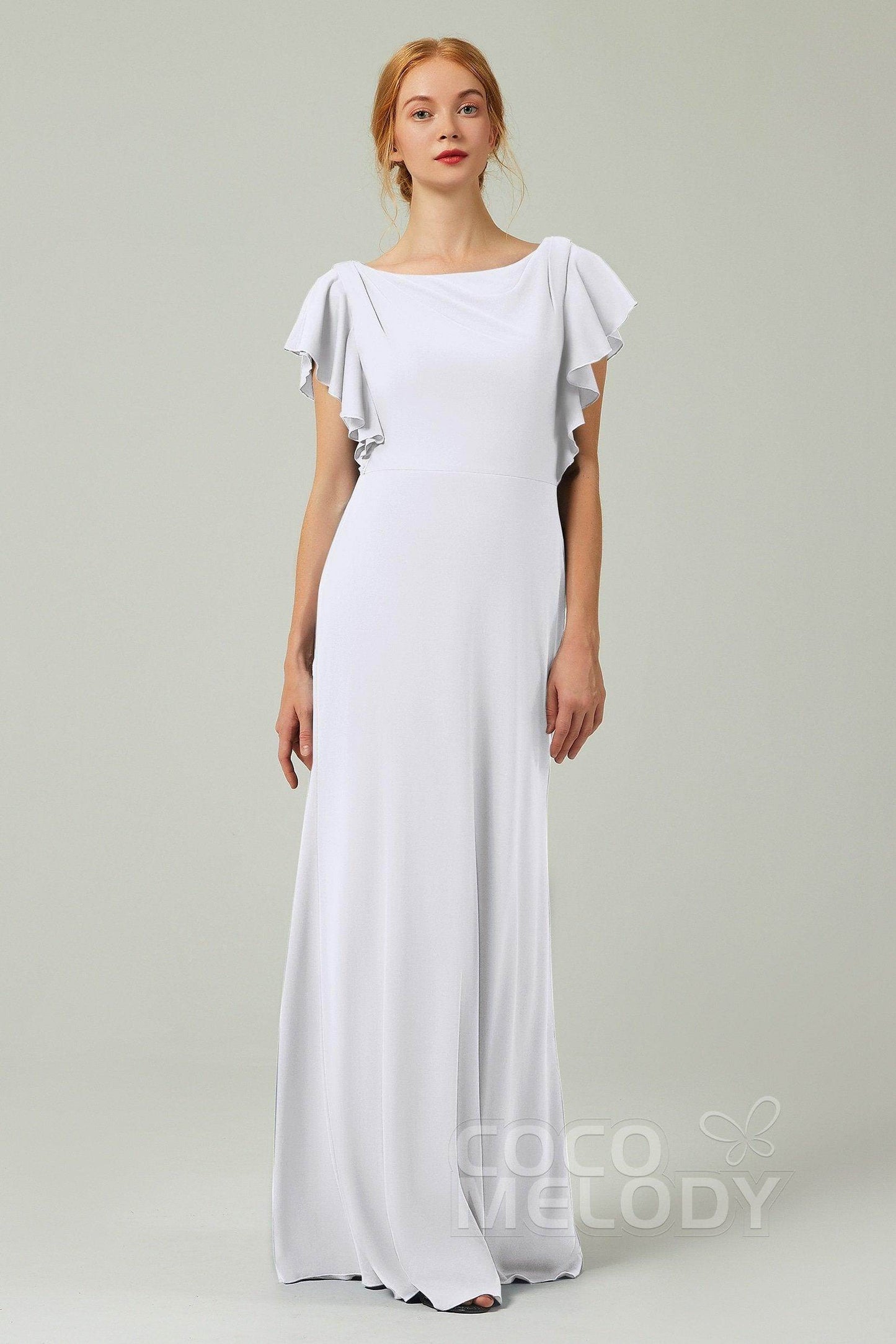 Sheath-Column Floor Length Chiffon Bridesmaid Dress Formal Dresses CB0357 - COCOMELODY
