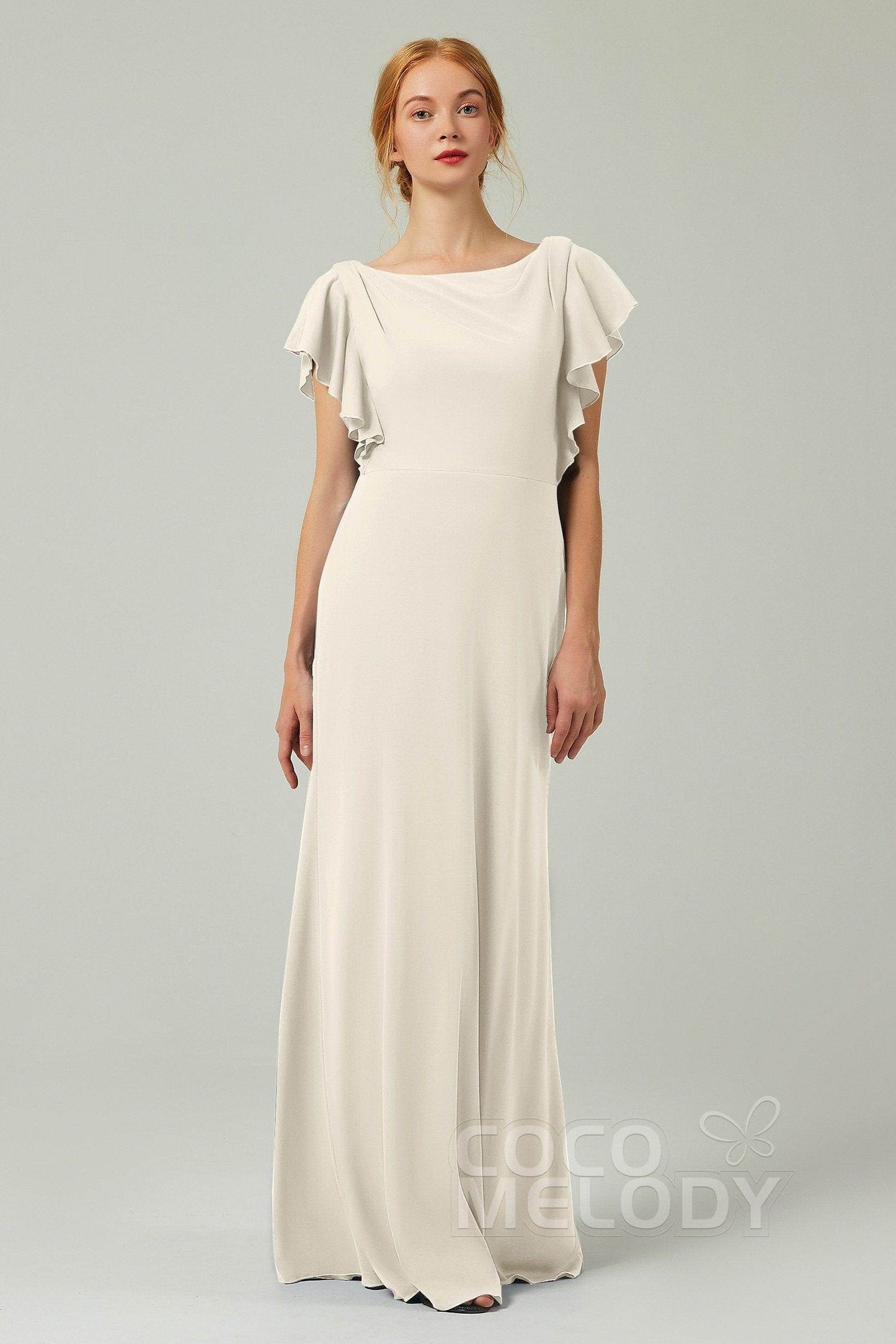 Sheath-Column Floor Length Chiffon Bridesmaid Dress Formal Dresses CB0357 - COCOMELODY