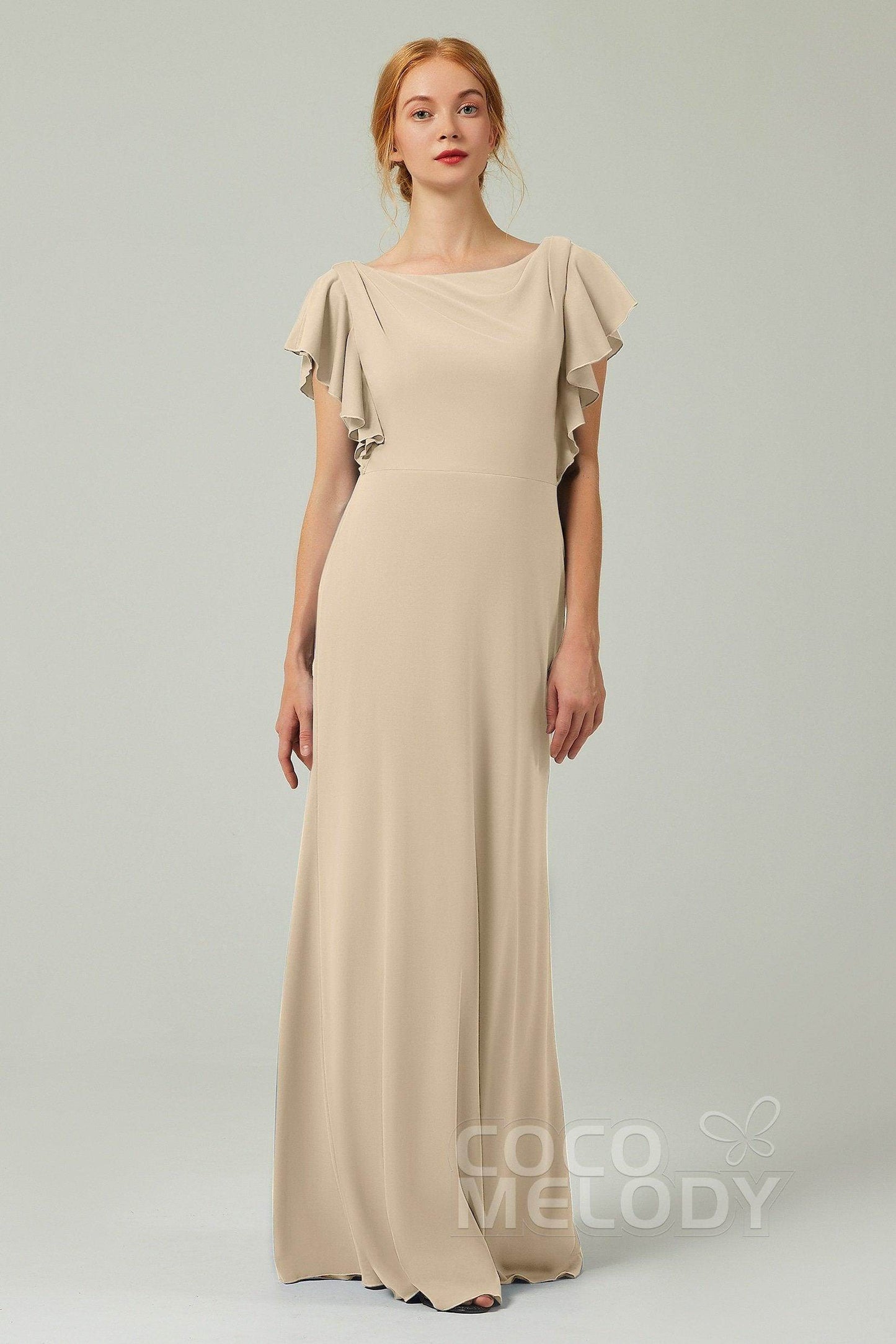 Sheath-Column Floor Length Chiffon Bridesmaid Dress Formal Dresses CB0357 - COCOMELODY