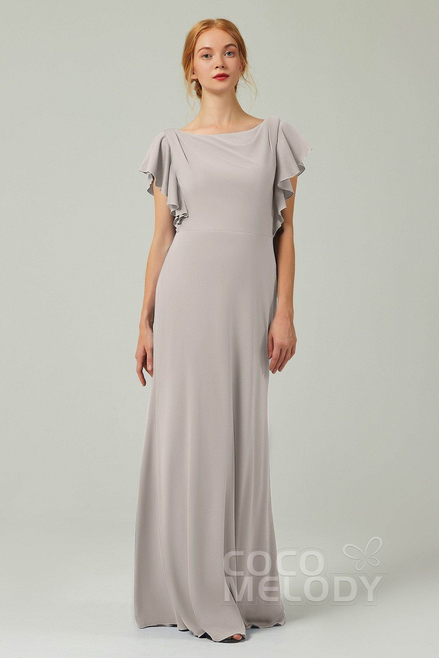 Sheath-Column Floor Length Chiffon Bridesmaid Dress Formal Dresses CB0357 - COCOMELODY