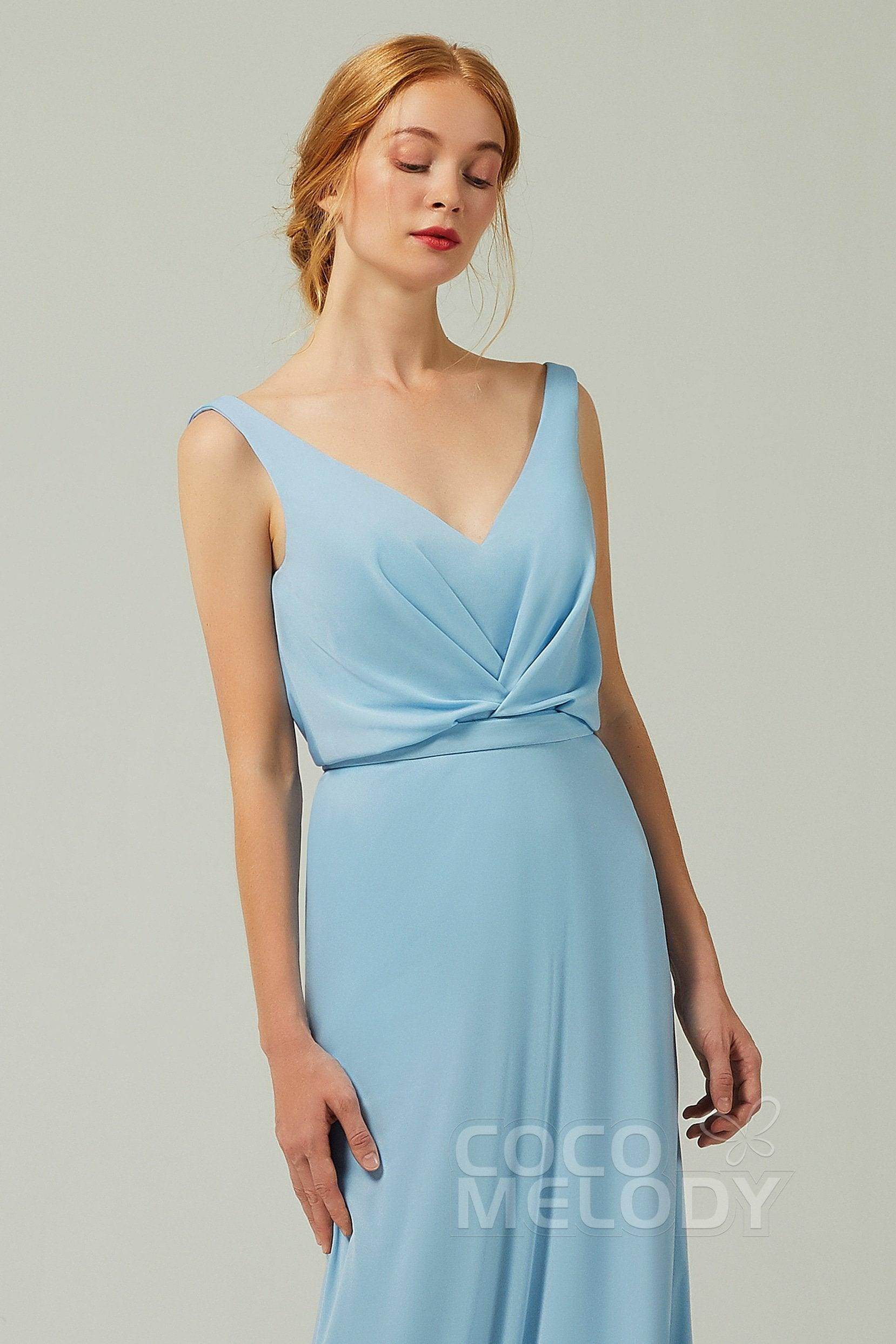 Sheath-Column Floor Length Chiffon Bridesmaid Dress Formal Dresses CB0358 - COCOMELODY