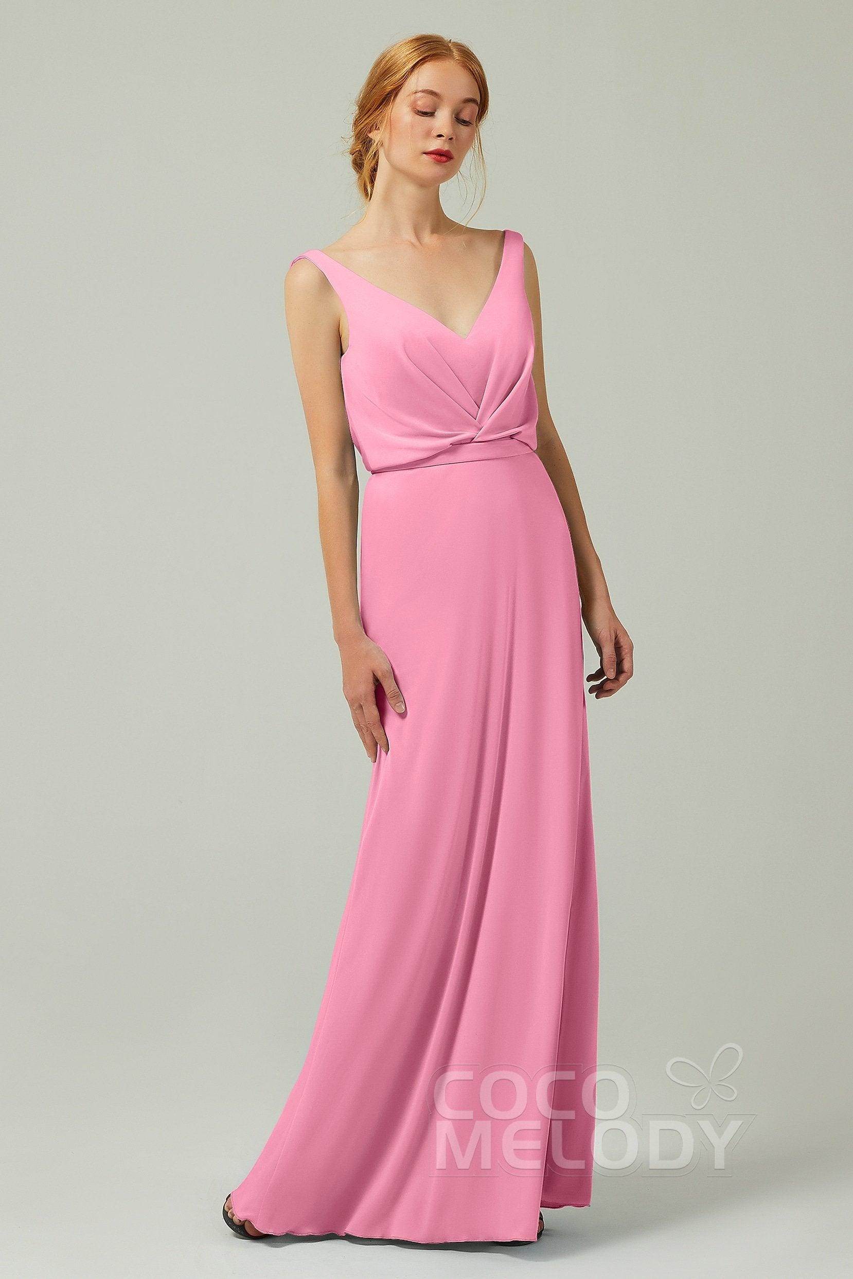 Sheath-Column Floor Length Chiffon Bridesmaid Dress Formal Dresses CB0358 - COCOMELODY