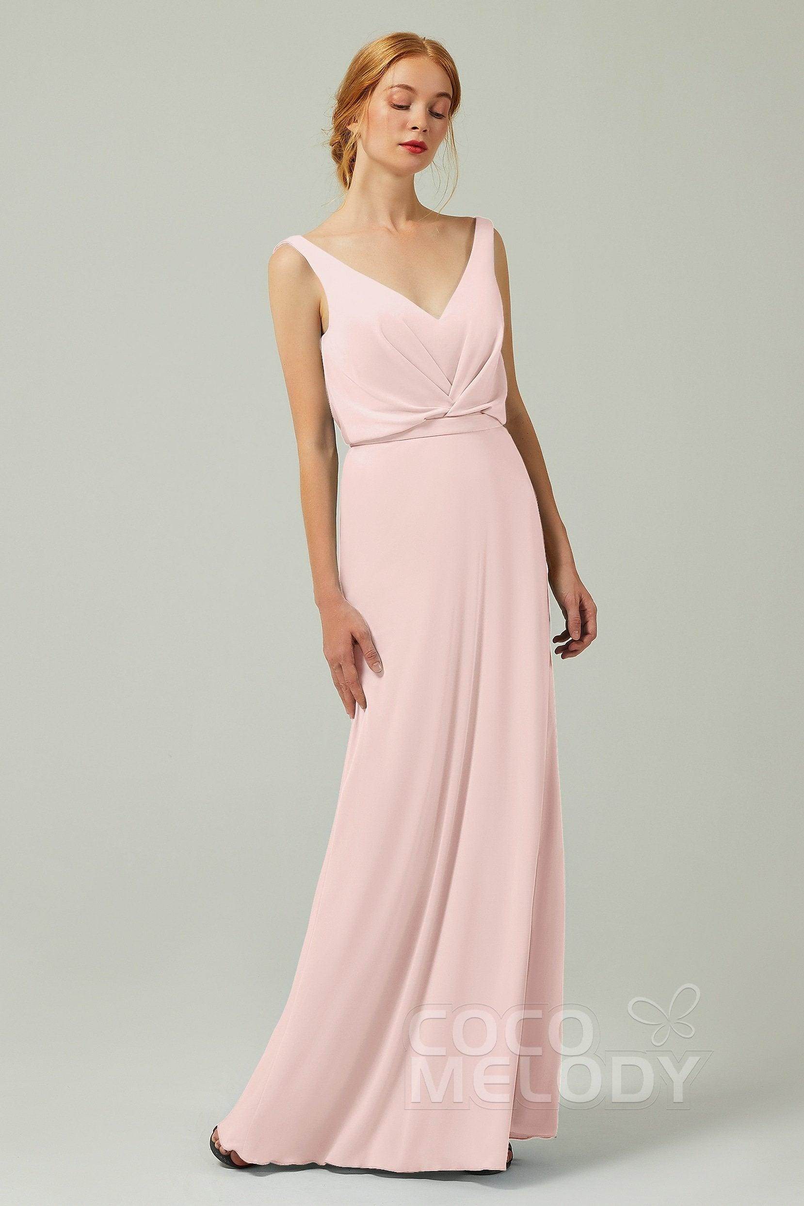 Sheath-Column Floor Length Chiffon Bridesmaid Dress Formal Dresses CB0358 - COCOMELODY