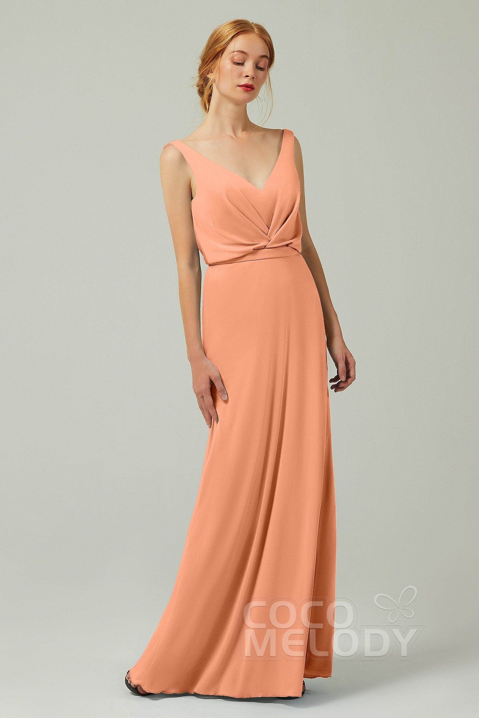 Sheath-Column Floor Length Chiffon Bridesmaid Dress Formal Dresses CB0358 - COCOMELODY