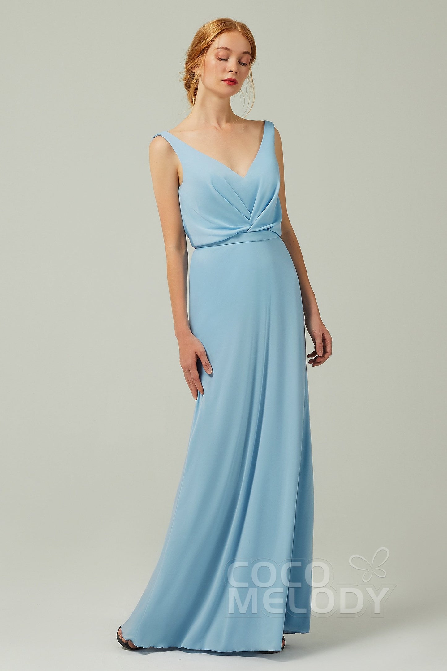 Sheath-Column Floor Length Chiffon Bridesmaid Dress Formal Dresses CB0358