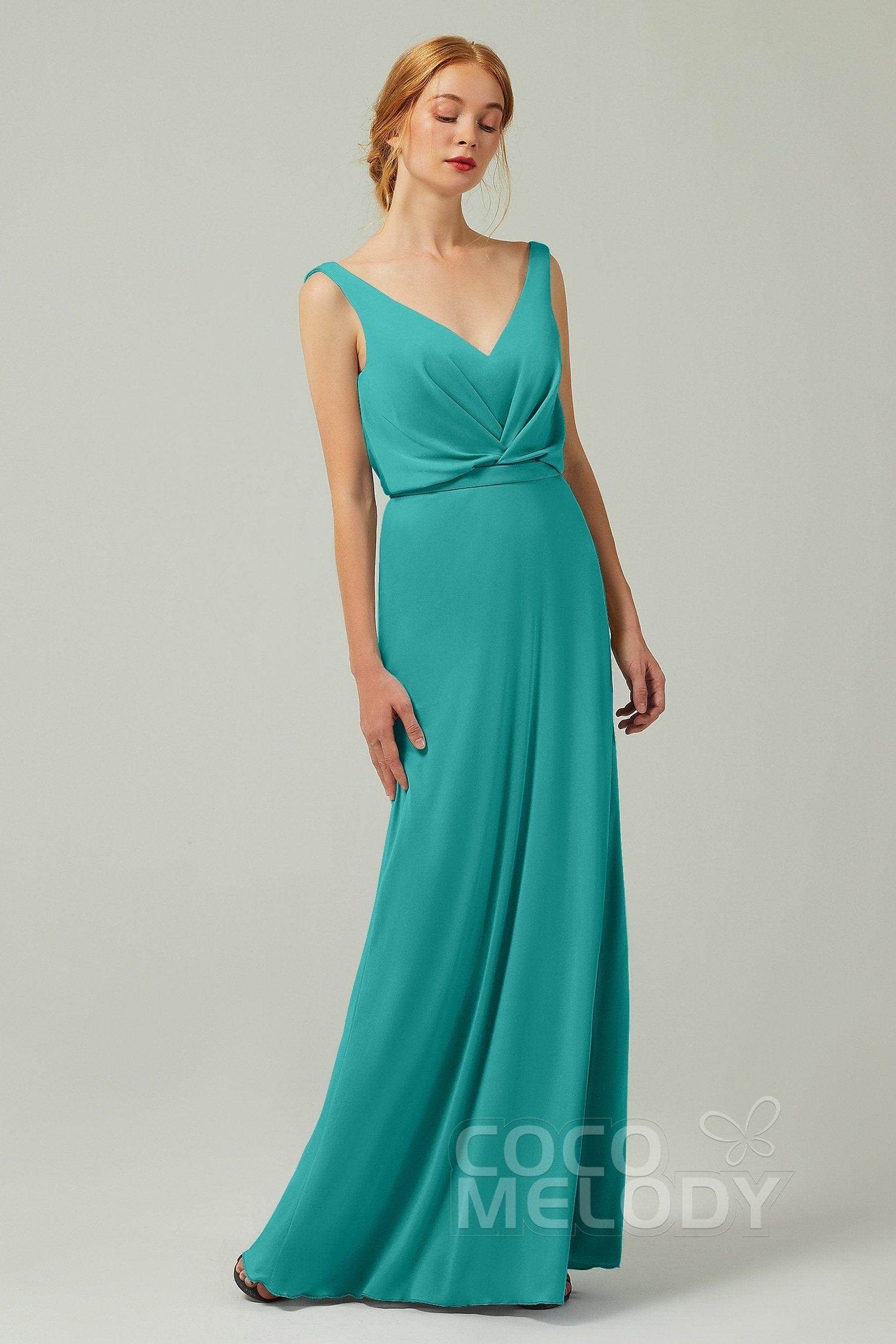 Sheath-Column Floor Length Chiffon Bridesmaid Dress Formal Dresses CB0358 - COCOMELODY