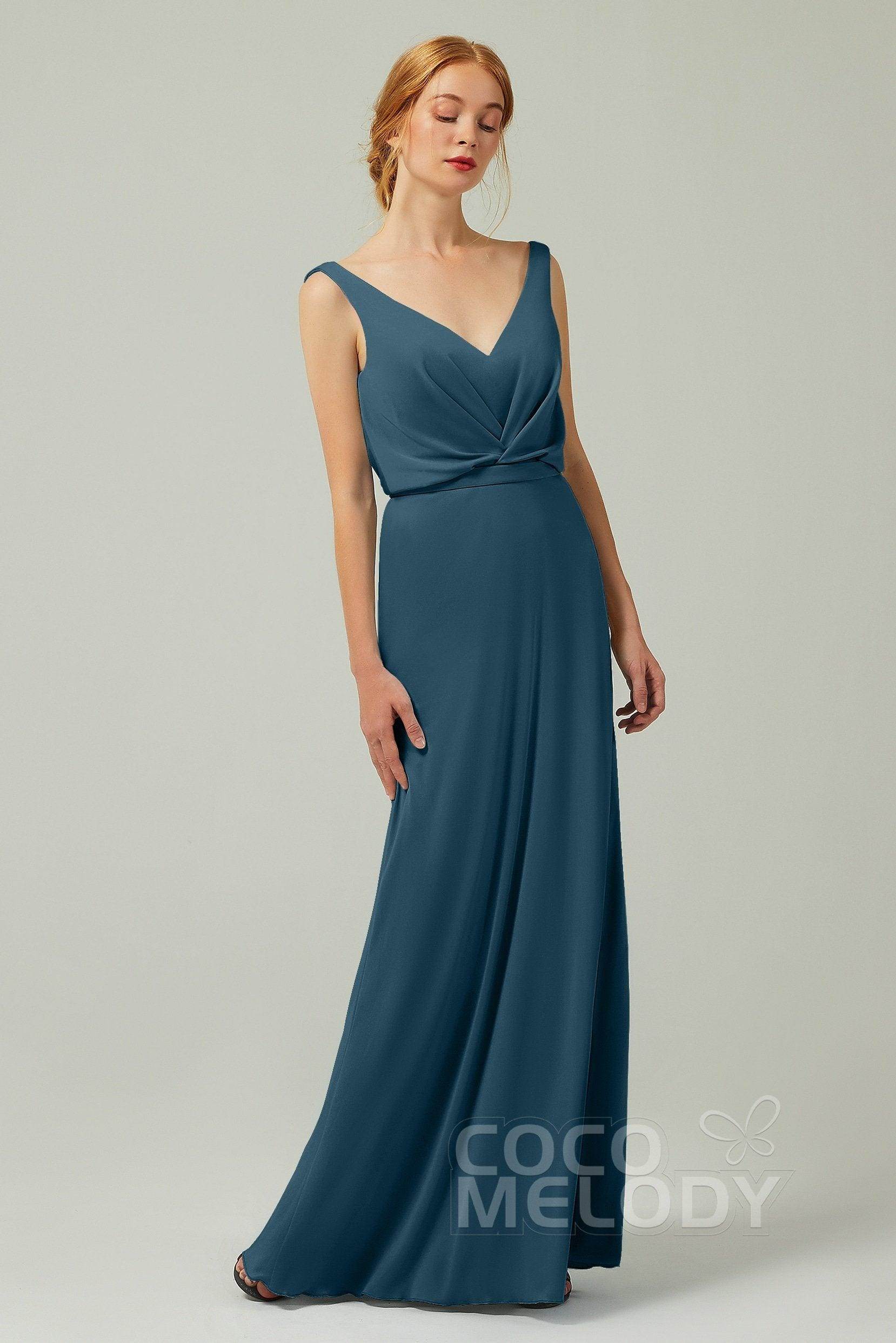 Sheath-Column Floor Length Chiffon Bridesmaid Dress Formal Dresses CB0358 - COCOMELODY