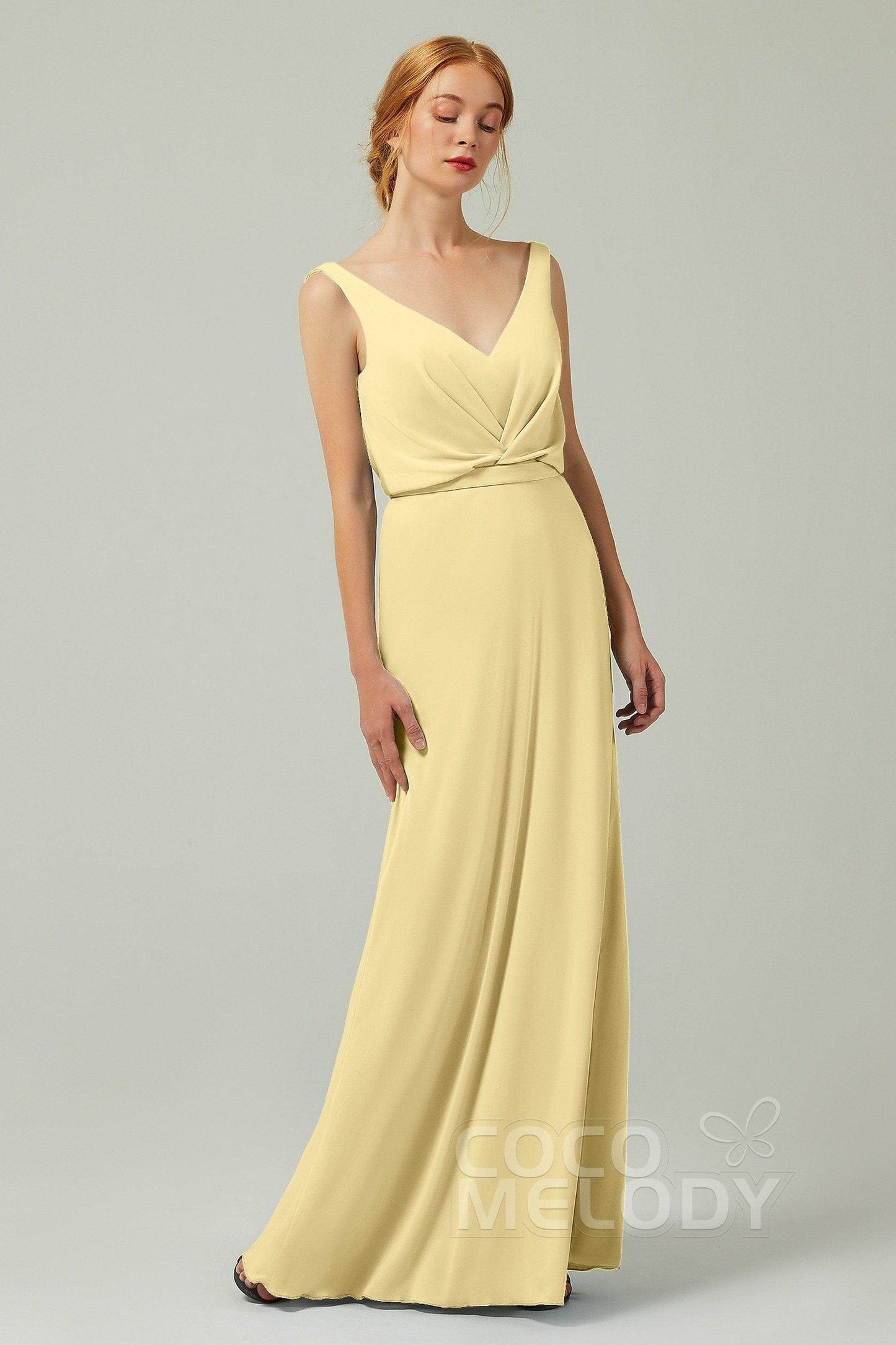 Sheath-Column Floor Length Chiffon Bridesmaid Dress Formal Dresses CB0358 - COCOMELODY