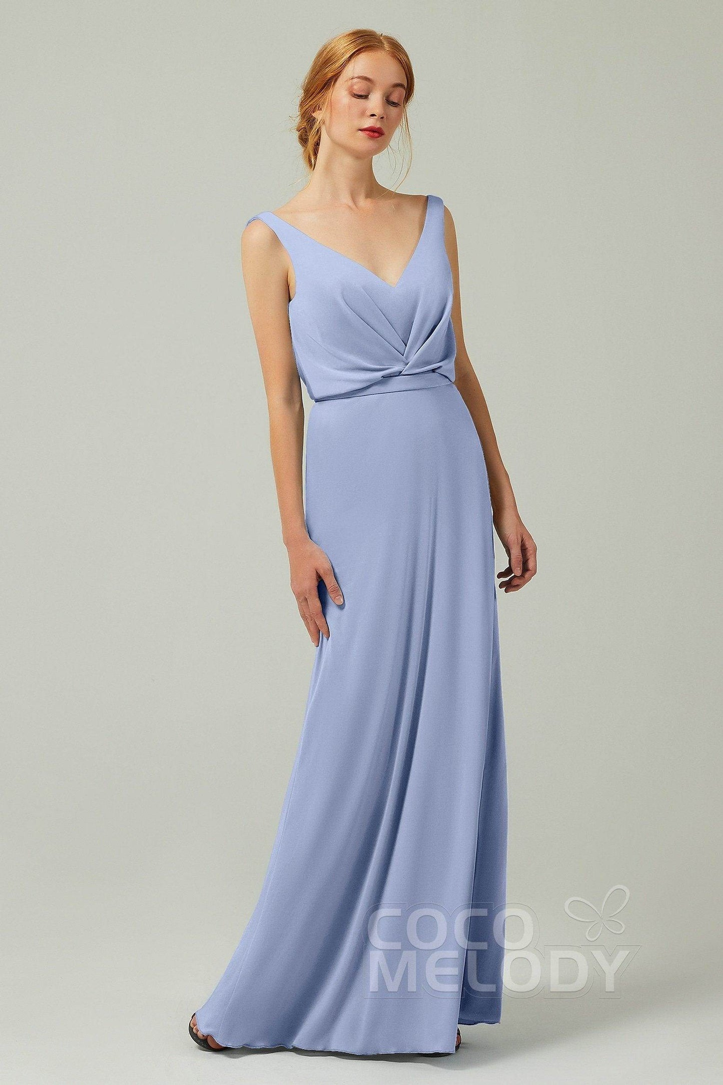 Sheath-Column Floor Length Chiffon Bridesmaid Dress Formal Dresses CB0358 - COCOMELODY