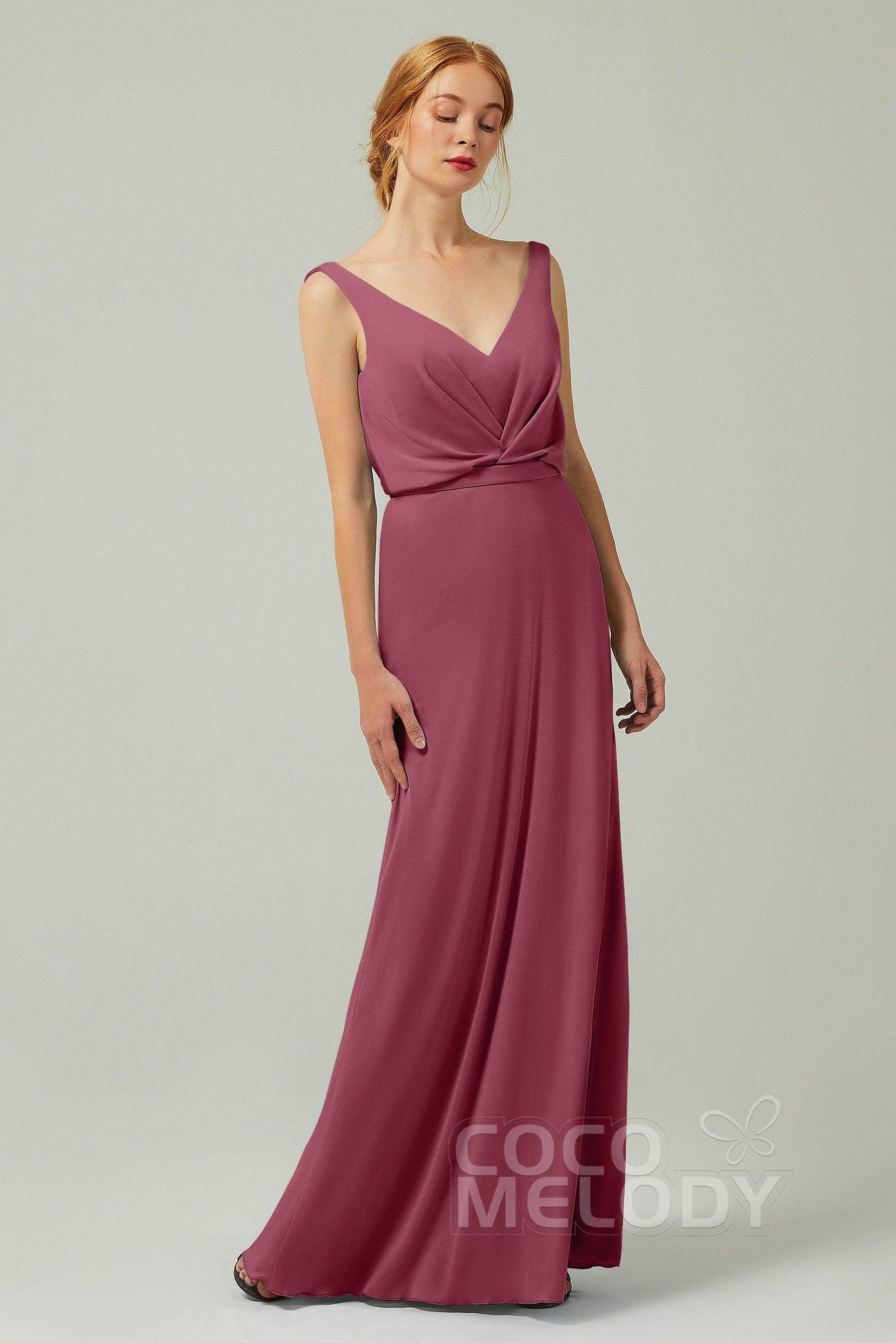 Sheath-Column Floor Length Chiffon Bridesmaid Dress Formal Dresses CB0358 - COCOMELODY