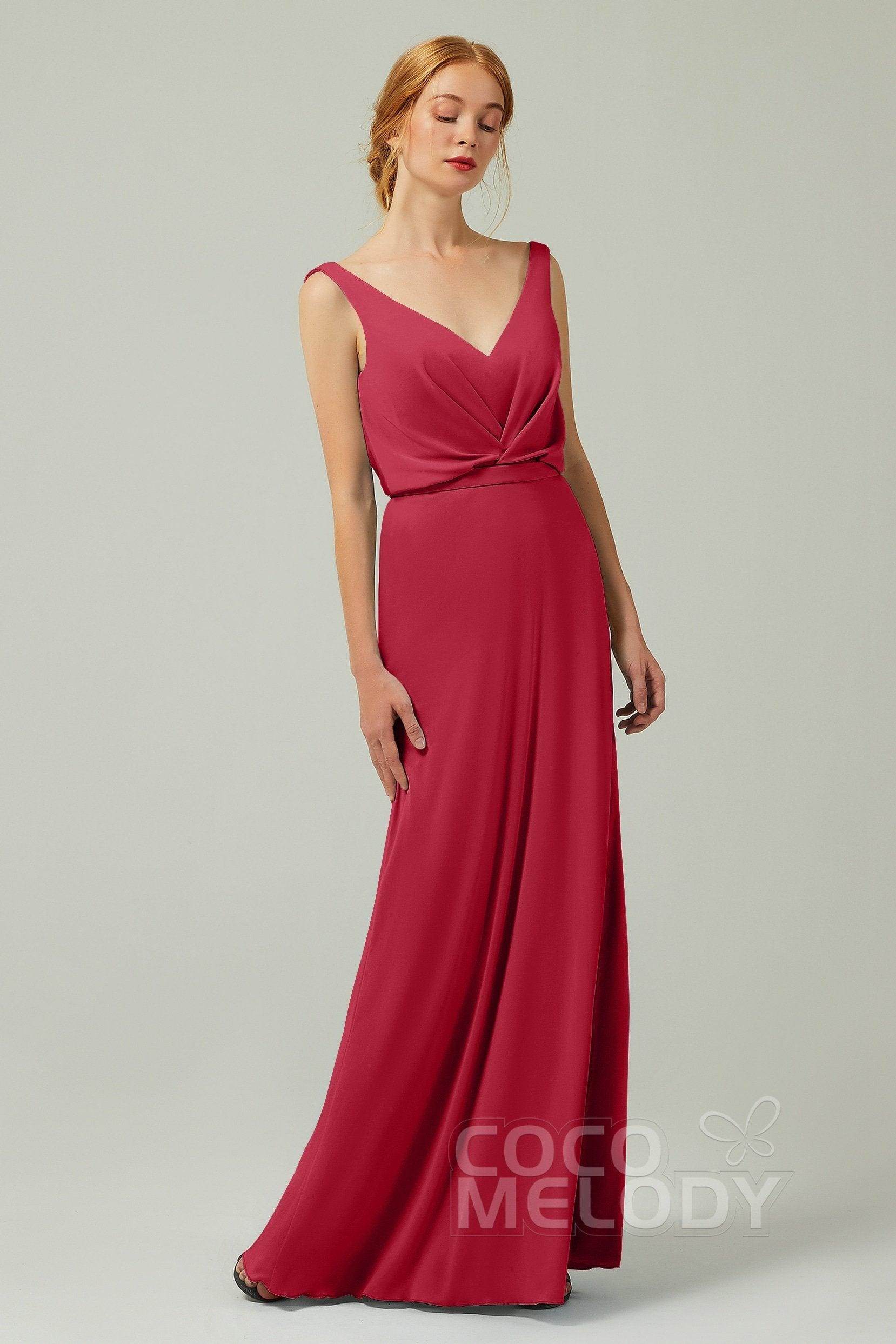 Sheath-Column Floor Length Chiffon Bridesmaid Dress Formal Dresses CB0358 - COCOMELODY