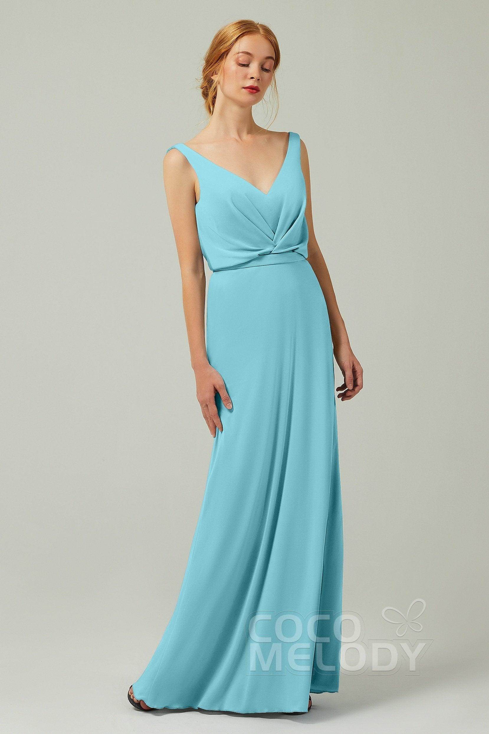 Sheath-Column Floor Length Chiffon Bridesmaid Dress Formal Dresses CB0358 - COCOMELODY