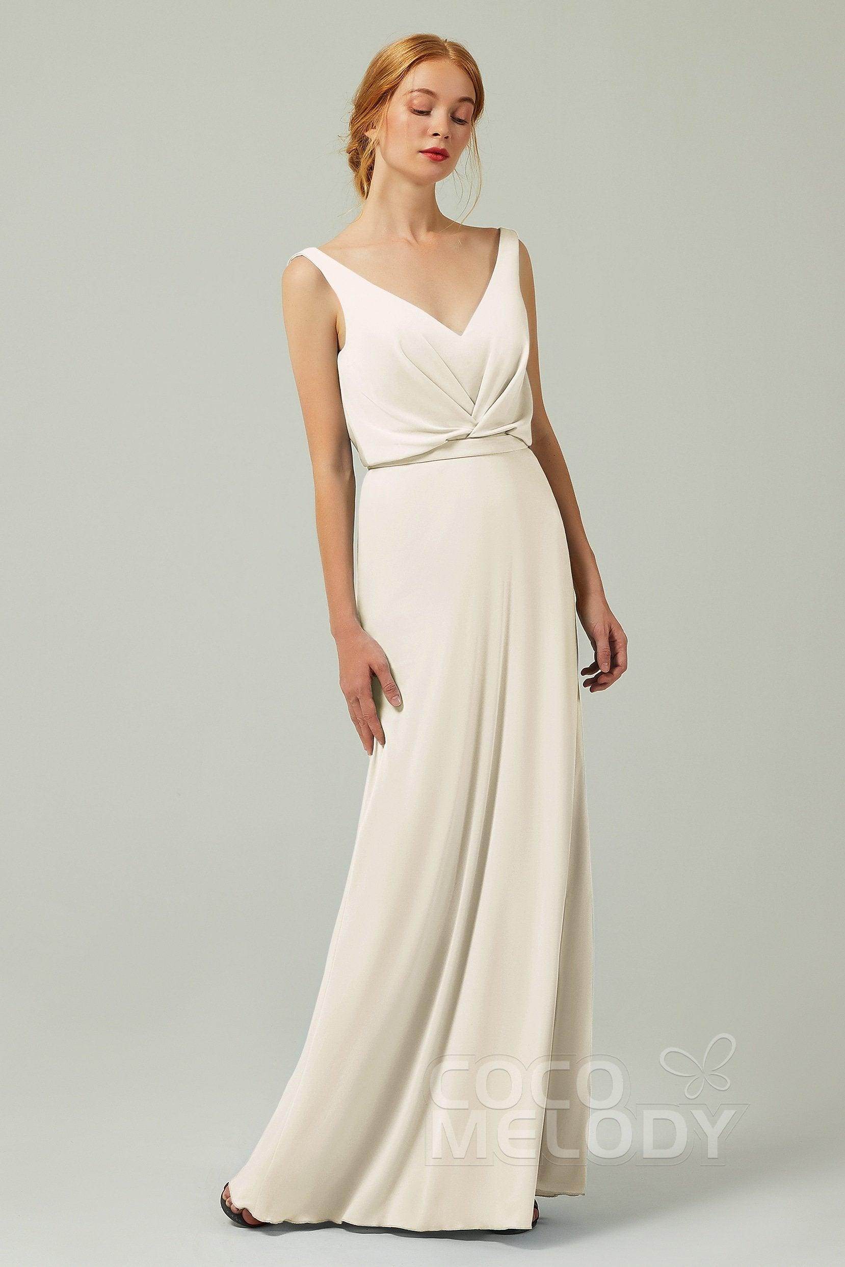 Sheath-Column Floor Length Chiffon Bridesmaid Dress Formal Dresses CB0358 - COCOMELODY