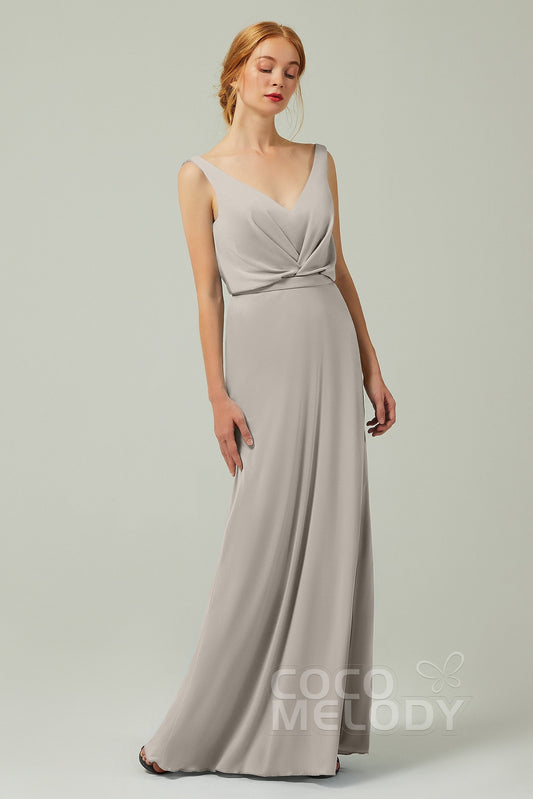 Sheath-Column Floor Length Chiffon Bridesmaid Dress Formal Dresses CB0358