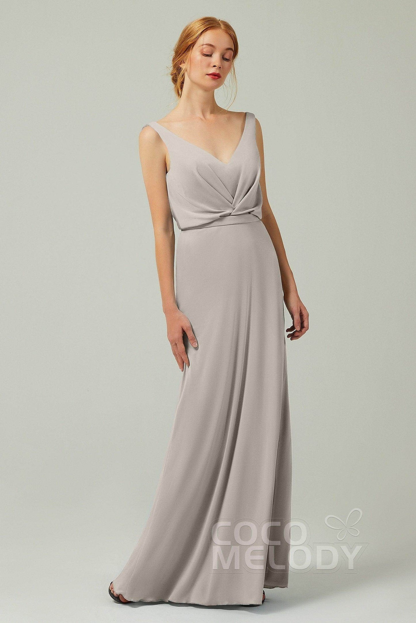 Sheath-Column Floor Length Chiffon Bridesmaid Dress Formal Dresses CB0358 - COCOMELODY