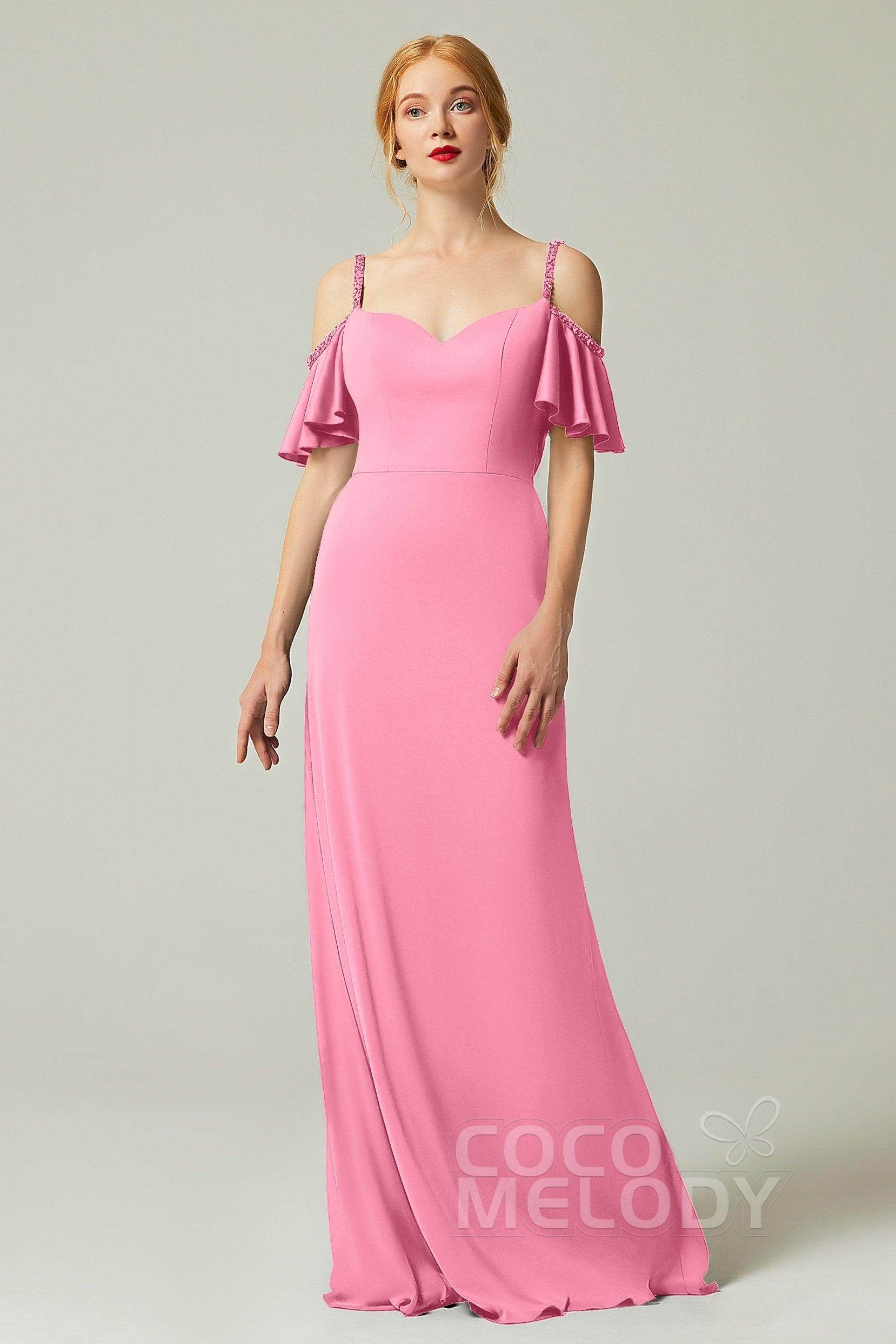 Sheath-Column Sweep Train Chiffon Bridesmaid Dress Formal Dresses CB0359 - COCOMELODY