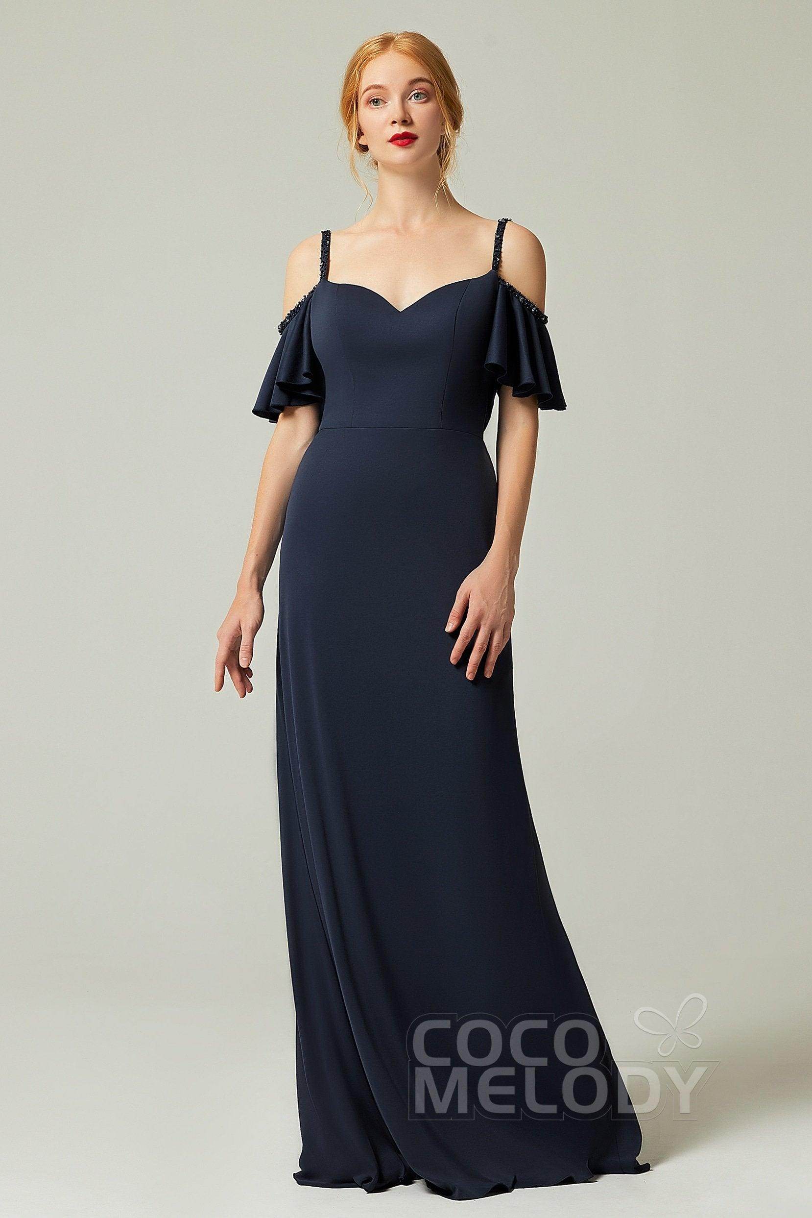 Sheath-Column Sweep Train Chiffon Bridesmaid Dress Formal Dresses CB0359 - COCOMELODY