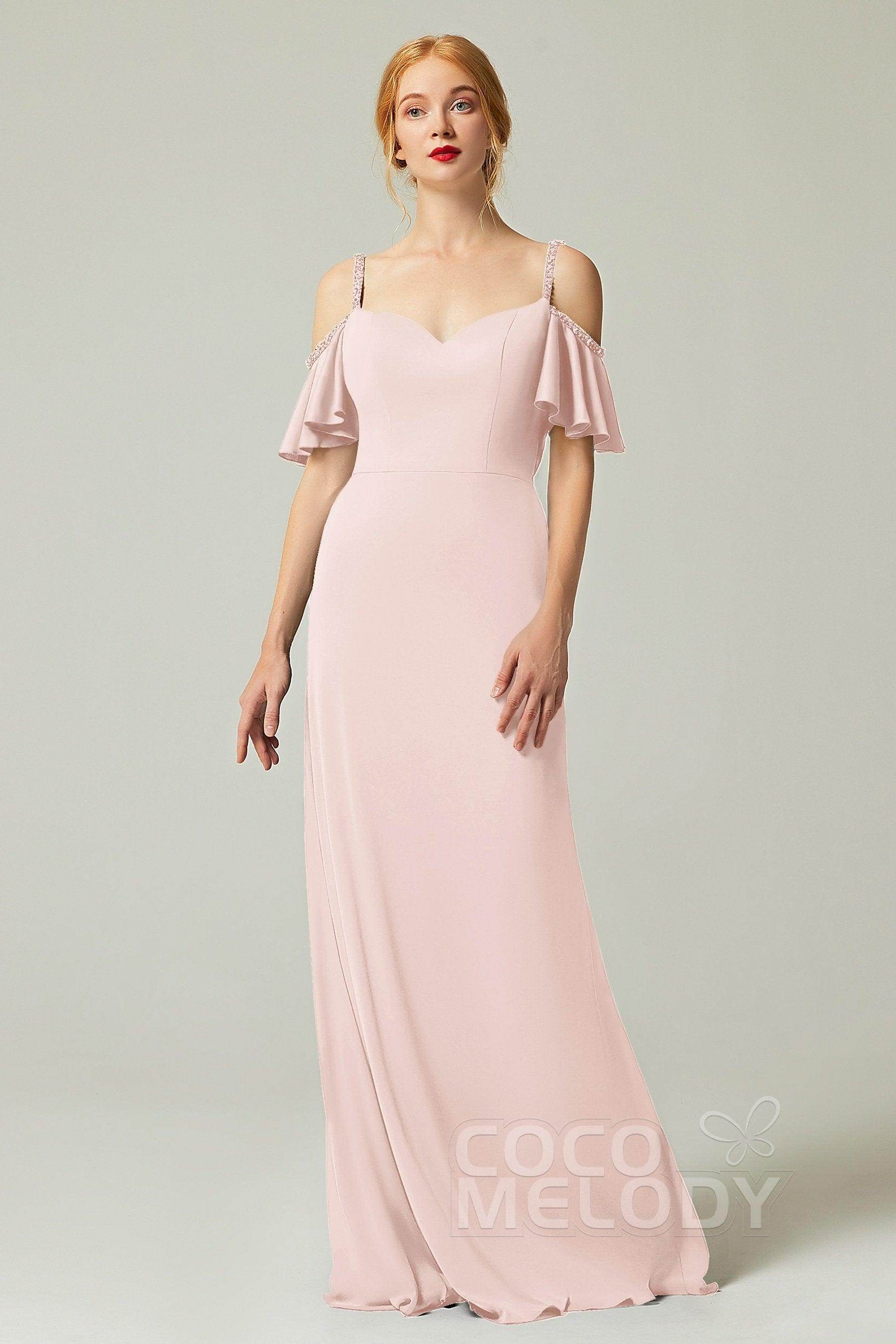 Sheath-Column Sweep Train Chiffon Bridesmaid Dress Formal Dresses CB0359 - COCOMELODY