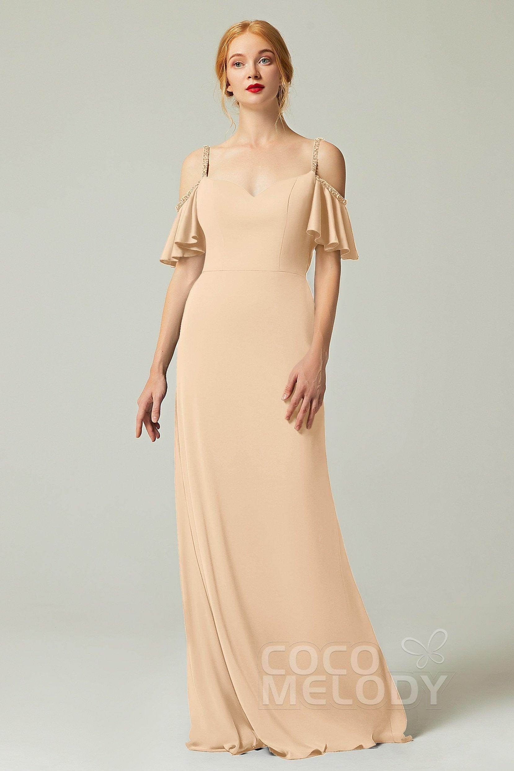 Sheath-Column Sweep Train Chiffon Bridesmaid Dress Formal Dresses CB0359 - COCOMELODY