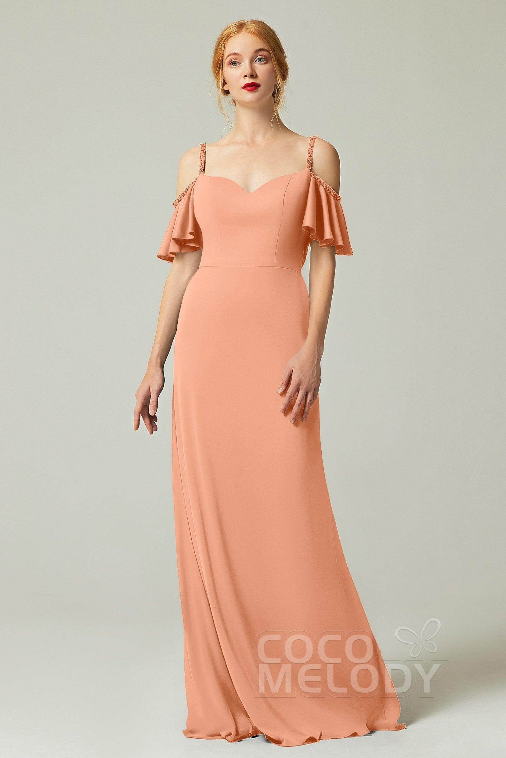 Sheath-Column Sweep Train Chiffon Bridesmaid Dress Formal Dresses CB0359 - COCOMELODY