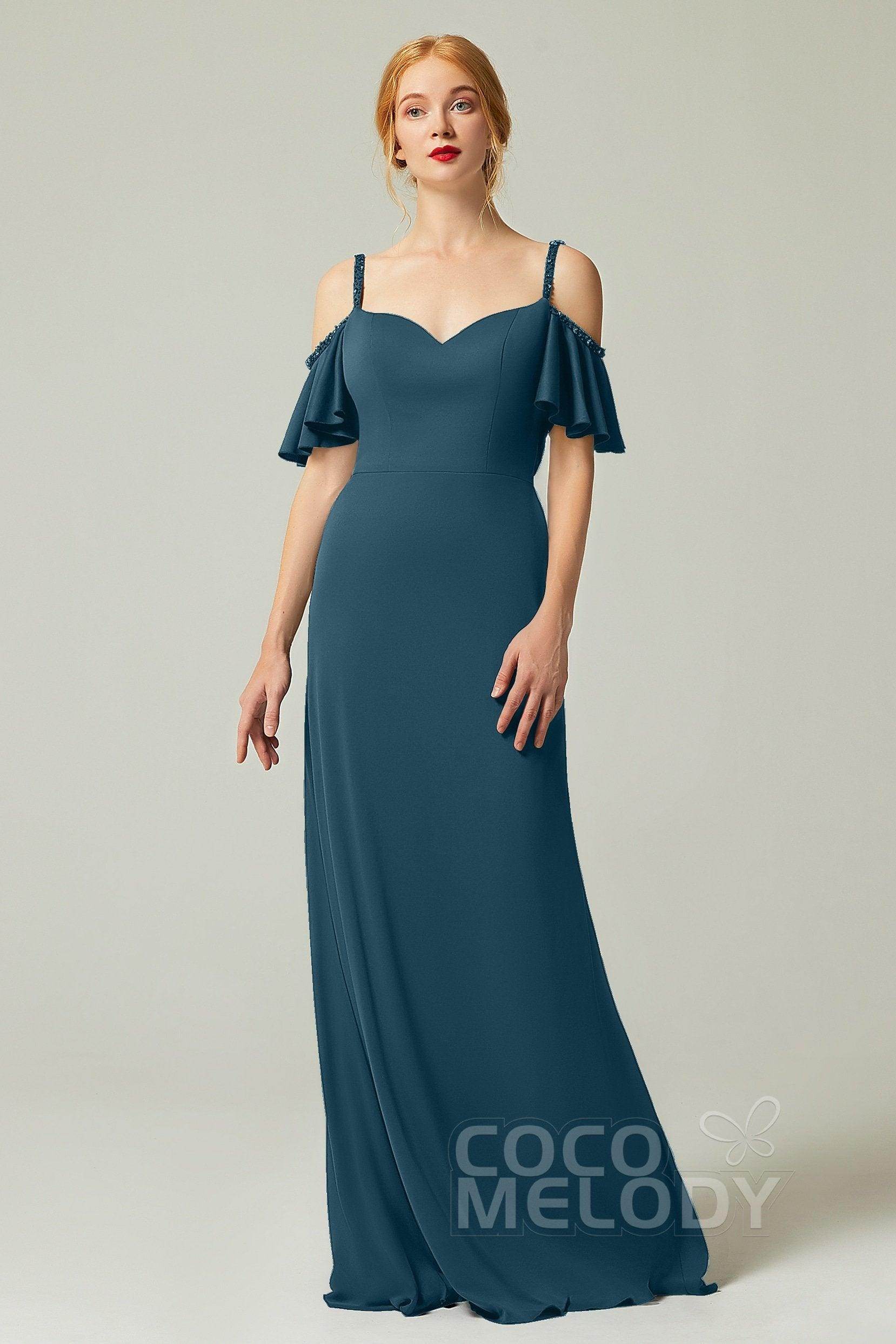 Sheath-Column Sweep Train Chiffon Bridesmaid Dress Formal Dresses CB0359 - COCOMELODY