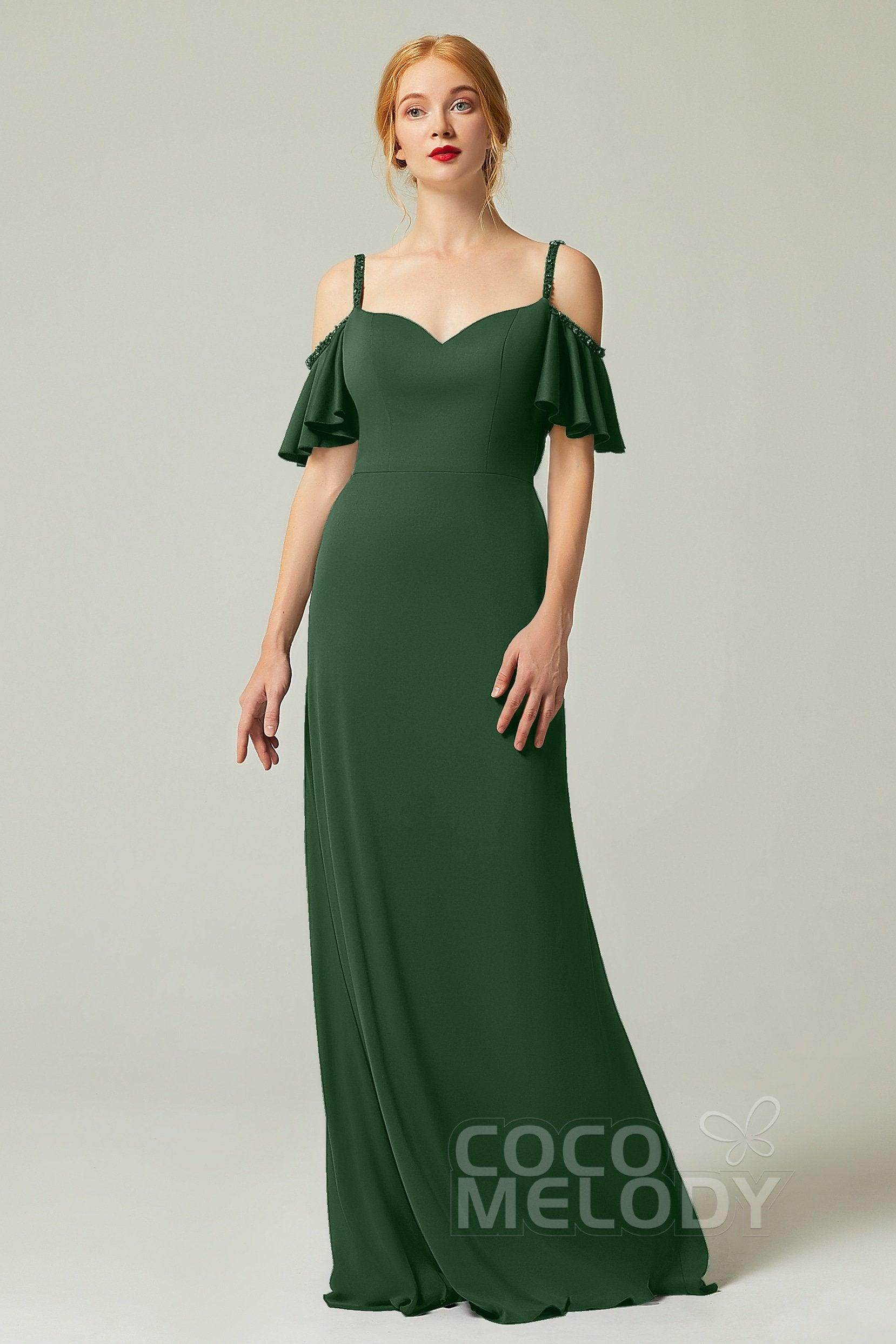 Sheath-Column Sweep Train Chiffon Bridesmaid Dress Formal Dresses CB0359 - COCOMELODY