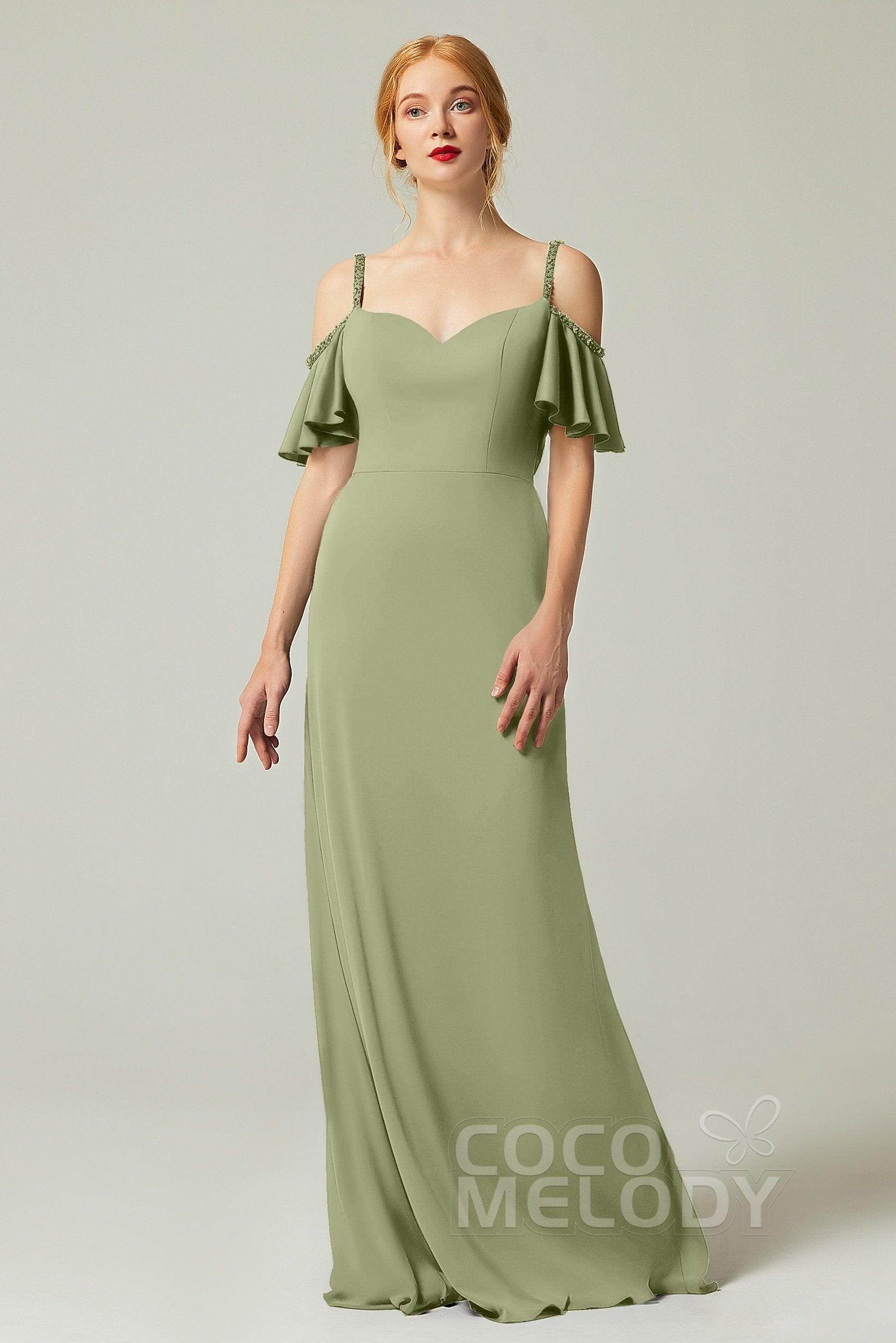 Sheath-Column Sweep Train Chiffon Bridesmaid Dress Formal Dresses CB0359 - COCOMELODY